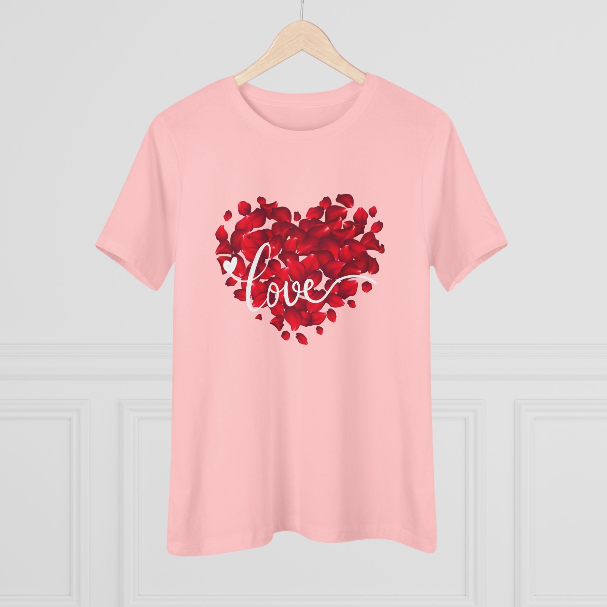 Women's Tee — Red Petal Heart 'Love' Graphic Valentine's Shirt