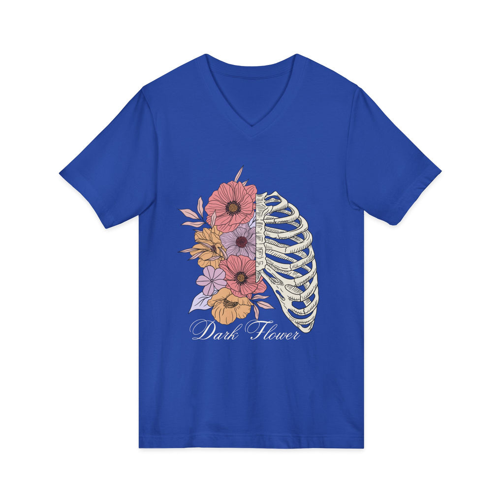 Floral Ribcage V‑Neck Tee — "Dark Flower" Gothic Floral Skeleton Shirt
