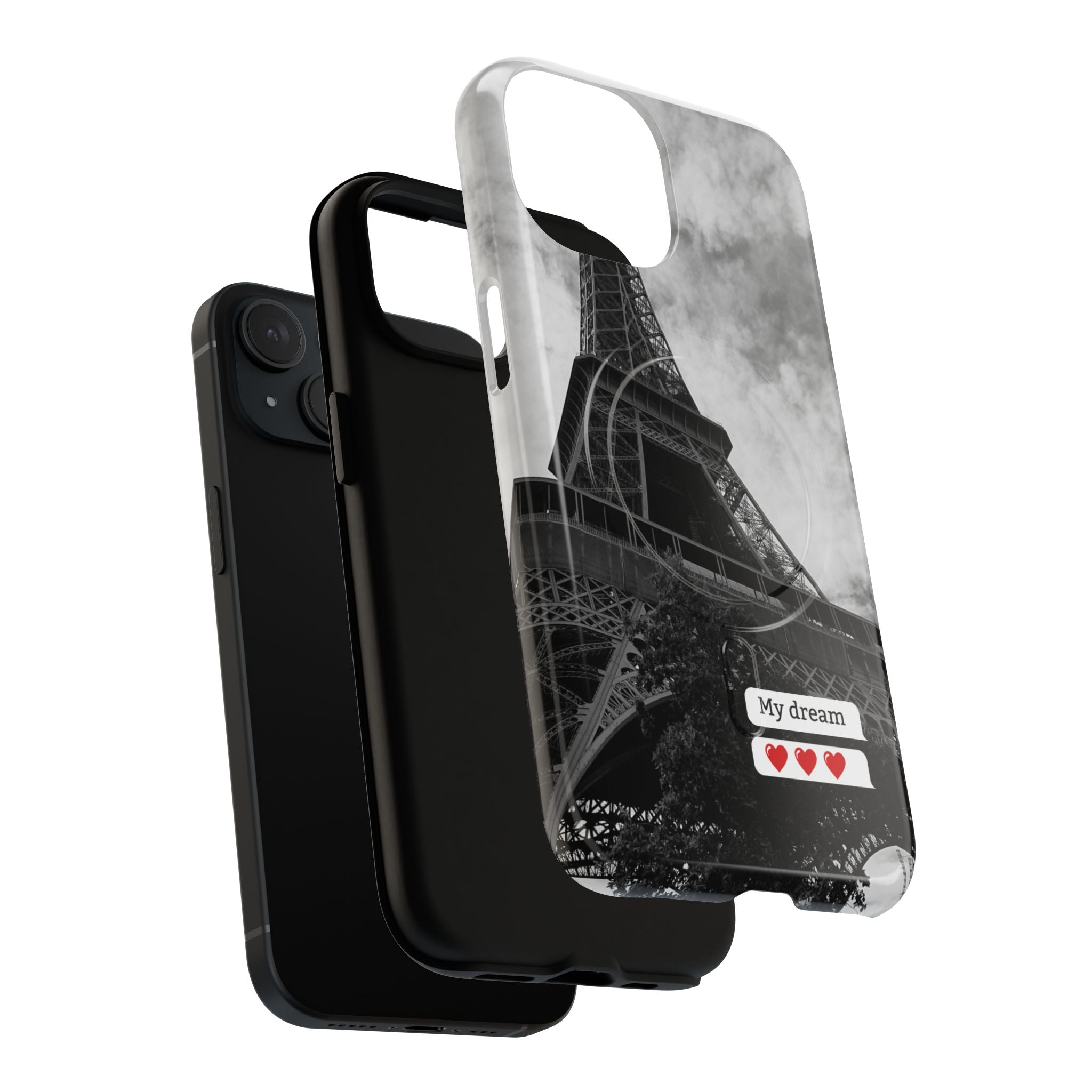 Eiffel Tower 'My Dream' Tough Magnetic Phone Case — Black & White Travel Protective Cover