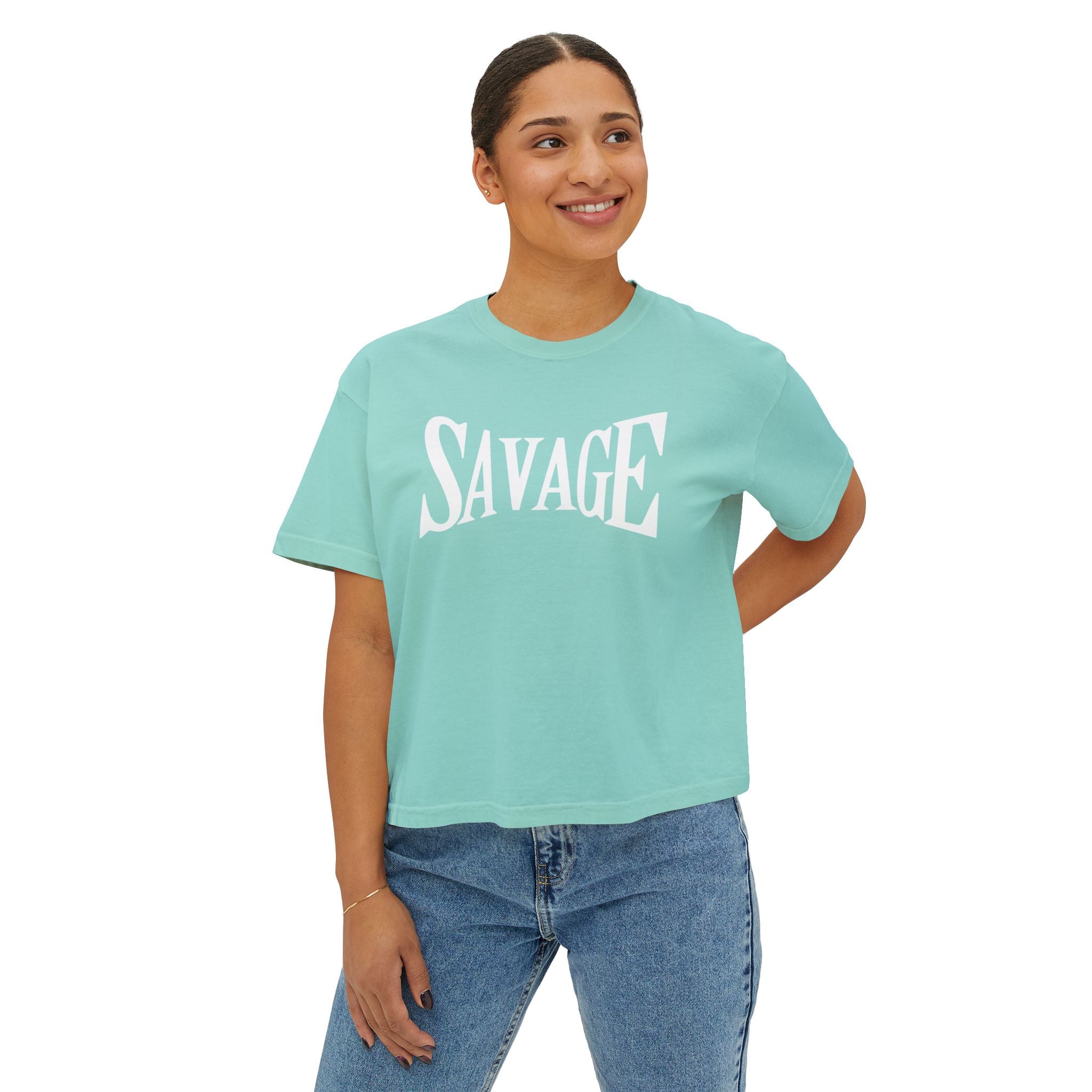 Savage Boxy Tee — Women's Trendy Graphic Crop T-Shirt