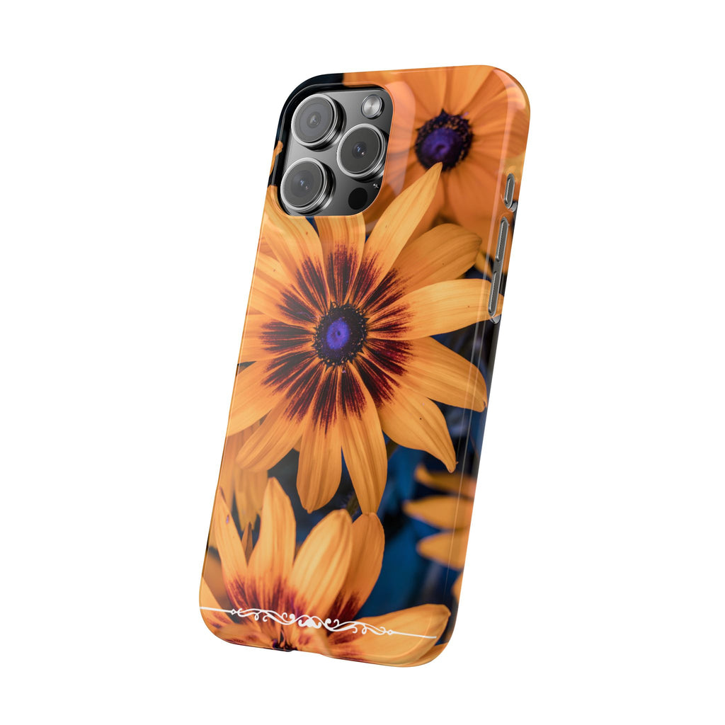 Floral Sunflower Slim Phone Case — Orange Black Daisy Design
