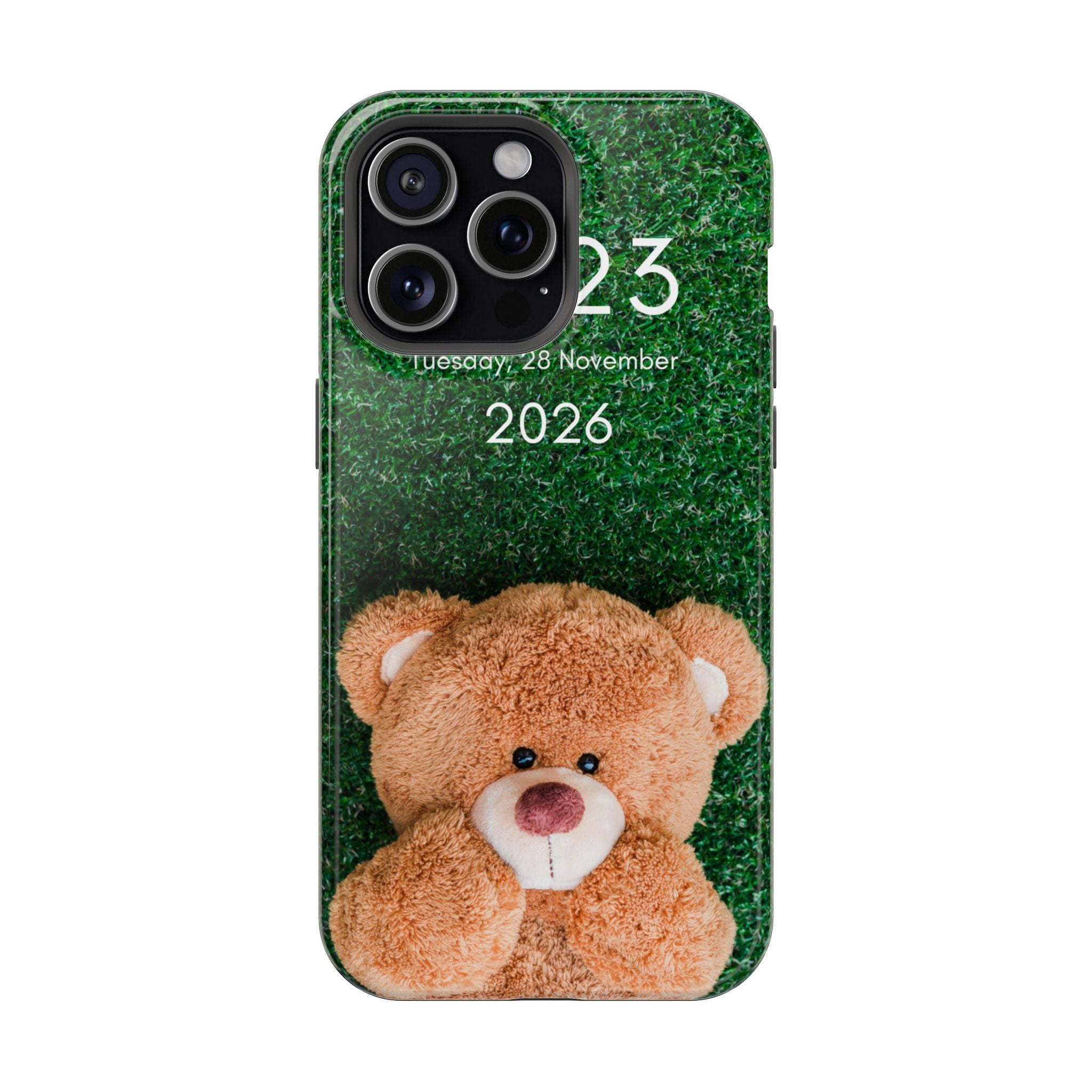 Teddy Bear Grass Phone Case — Cute Plush Toy Design Impact-Resistant Case