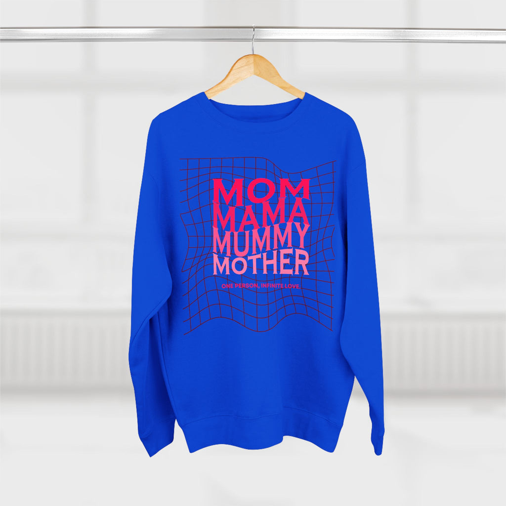 Unisex Mom • Mama • Mummy • Mother Grid Crewneck Sweatshirt — Retro Pink Typography