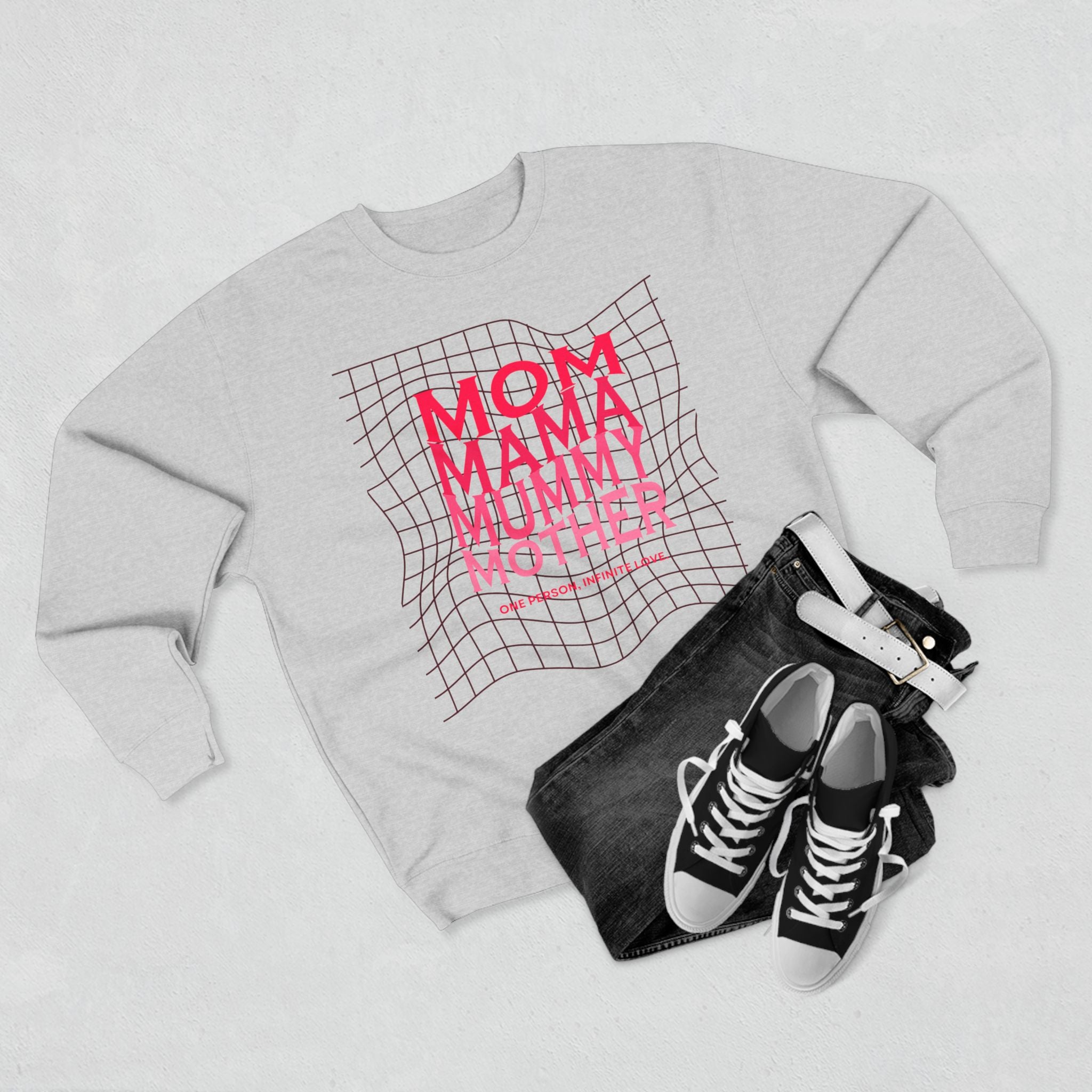 Unisex Mom • Mama • Mummy • Mother Grid Crewneck Sweatshirt — Retro Pink Typography
