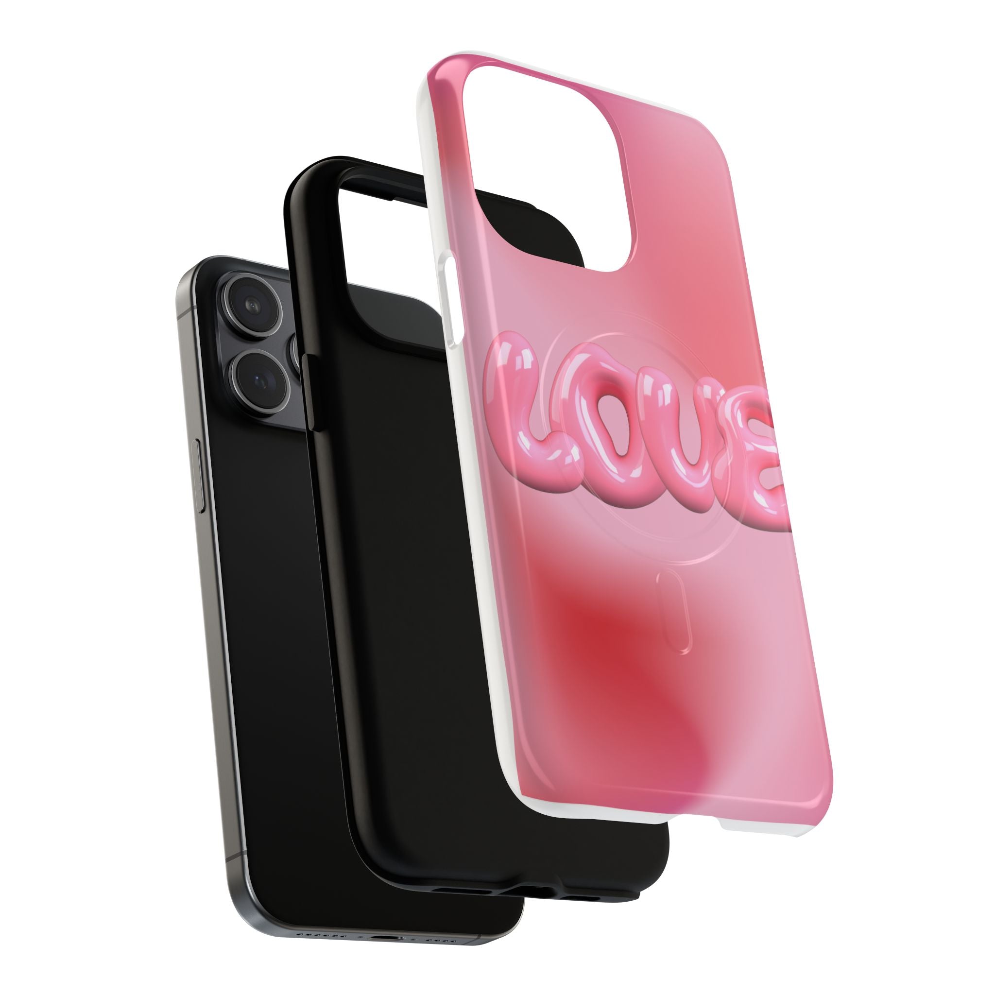 Phone Case — Pink "LOVE" 3D Bubble Tough Magnetic Protective Case