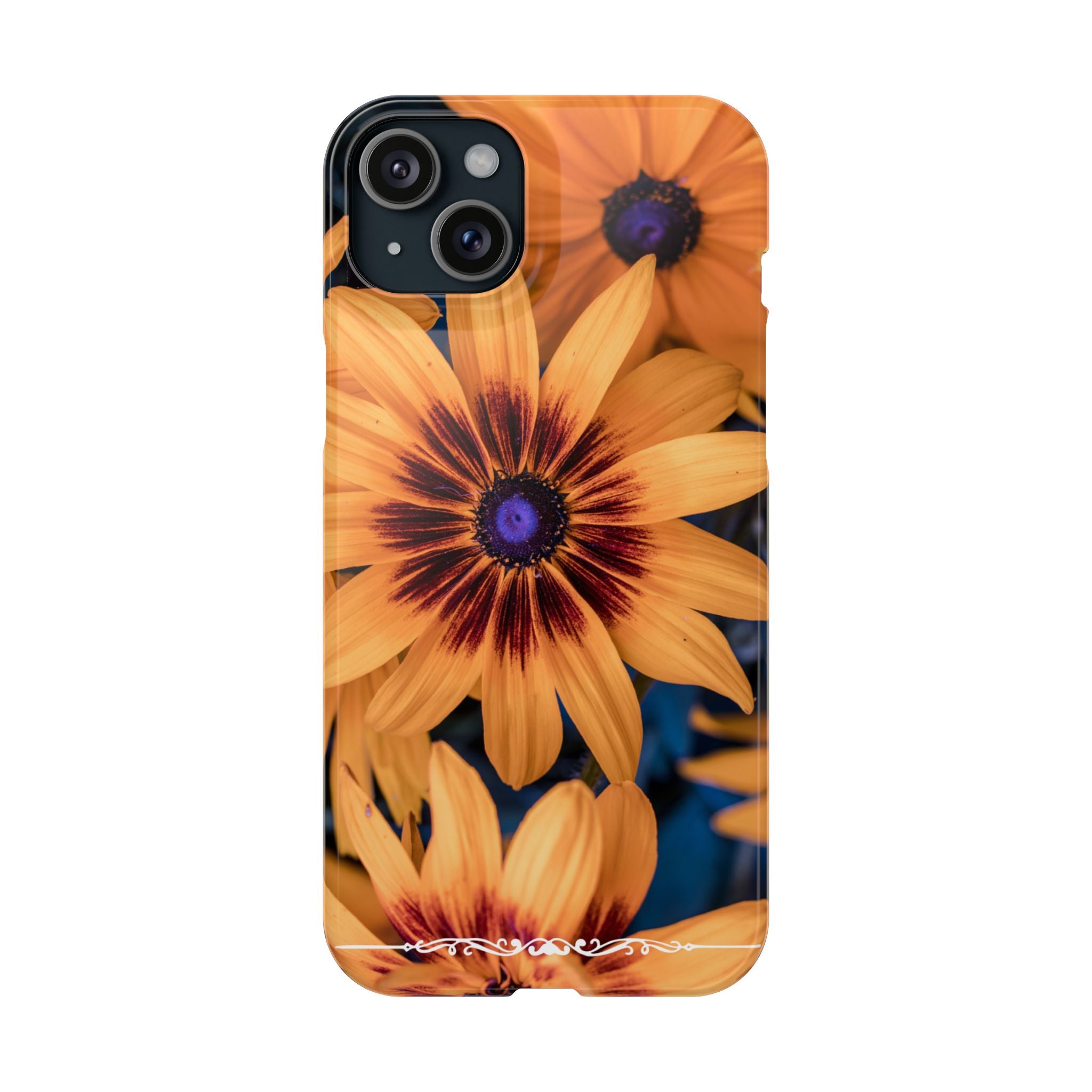 Floral Sunflower Slim Phone Case — Orange Black Daisy Design