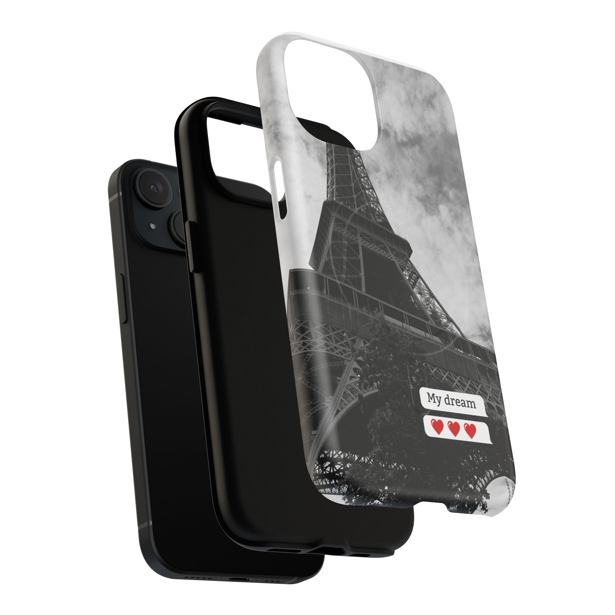 Eiffel Tower 'My Dream' Tough Magnetic Phone Case — Black & White Travel Protective Cover
