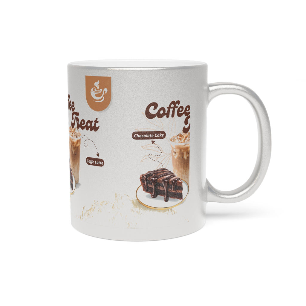 Coffee Treat Metallic Mug — Chocolate Cake & Iced Latte Stainless Finish