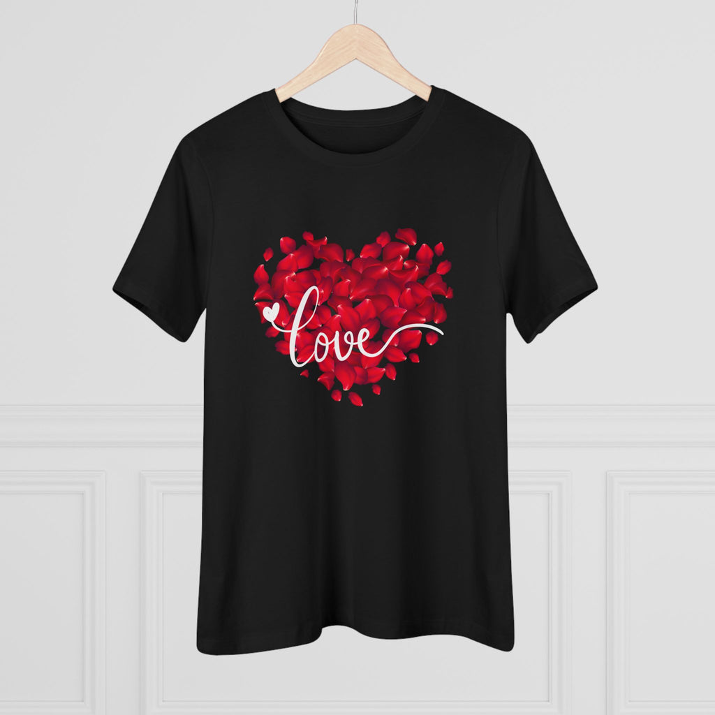 Women's Tee — Red Petal Heart 'Love' Graphic Valentine's Shirt