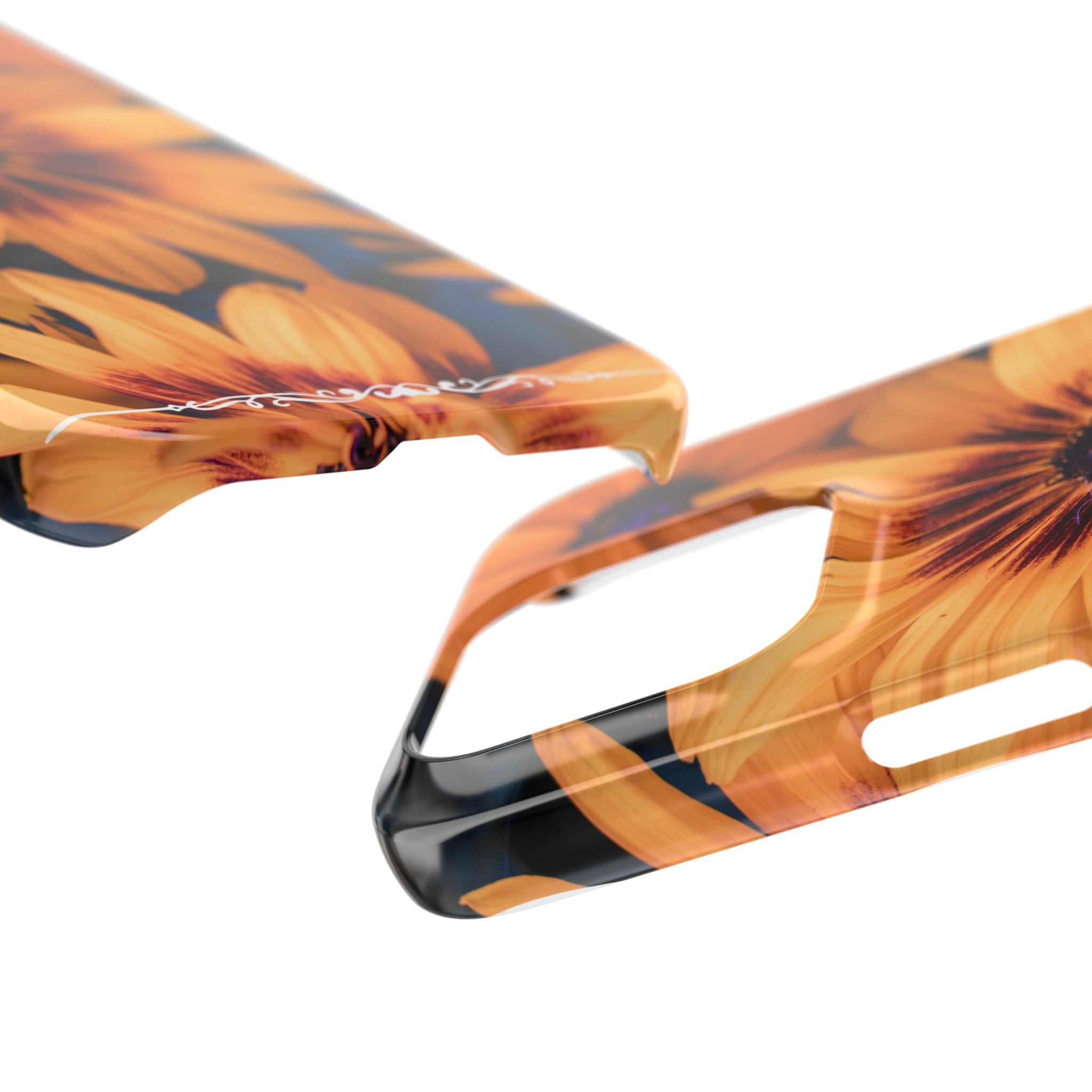 Floral Sunflower Slim Phone Case — Orange Black Daisy Design