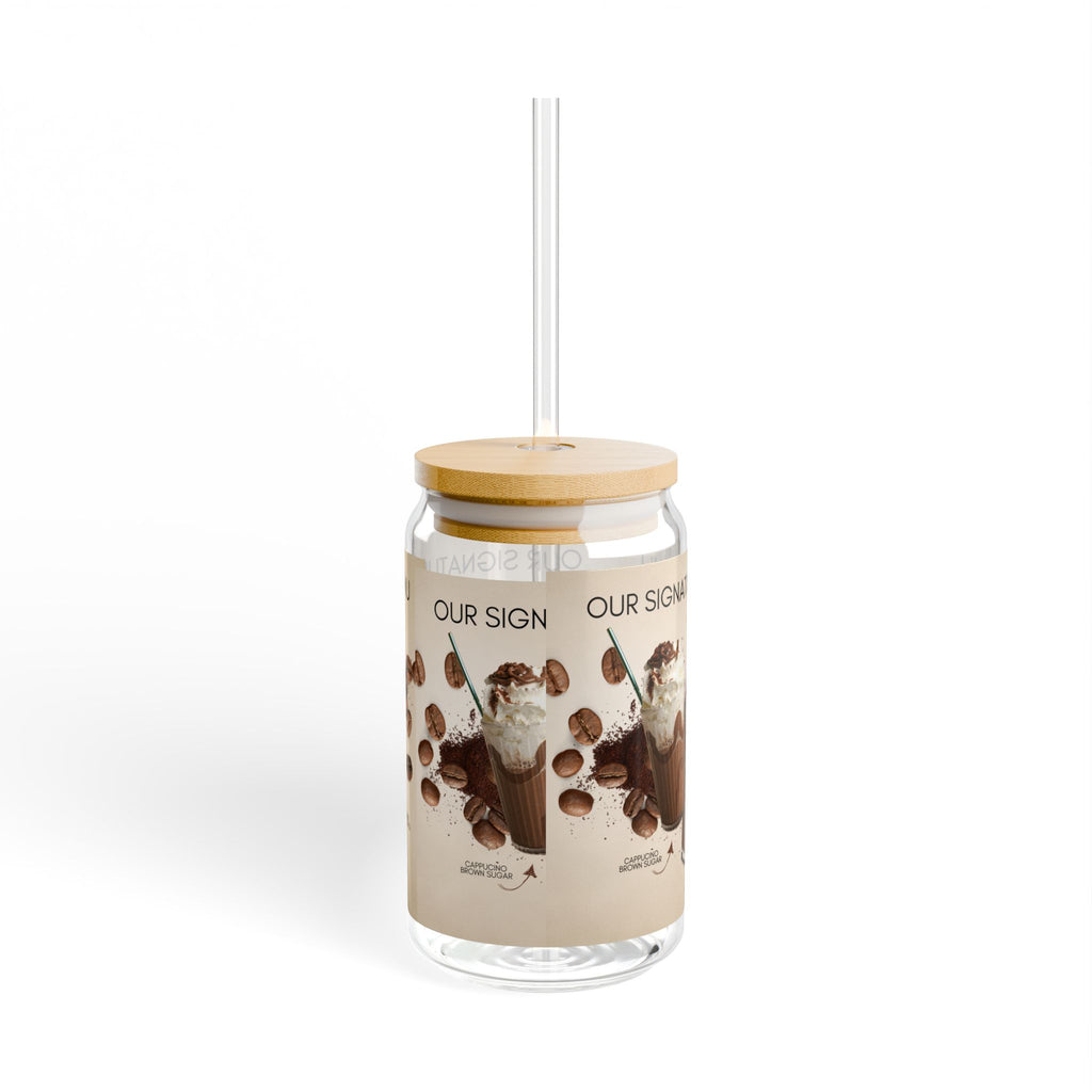 16oz Coffee Milkshake Sipper Glass — 'Our Signature Menu' Cafe Drink Tumbler with Straw