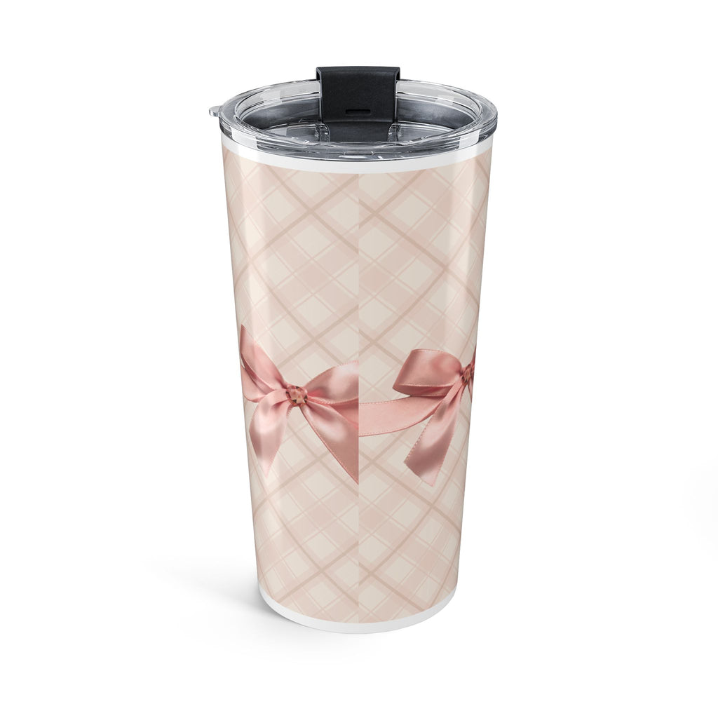 20oz Pink Plaid Tumbler with Satin Bow – Insulated Travel Cup