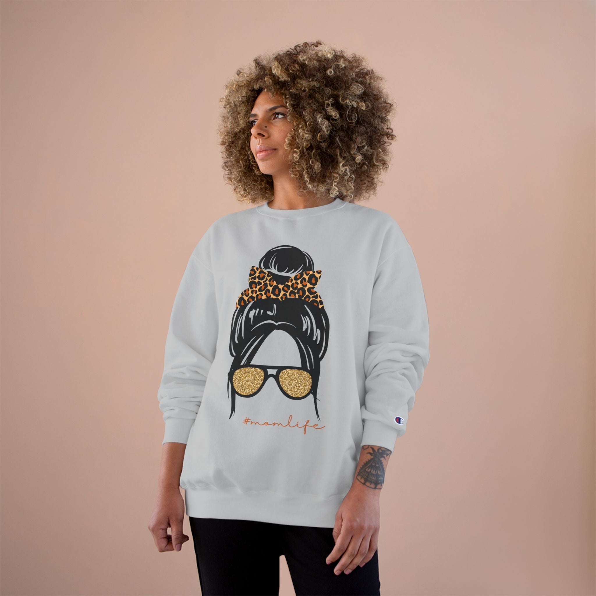 Women’s Leopard Messy Bun Sweatshirt — Mama Life Crewneck