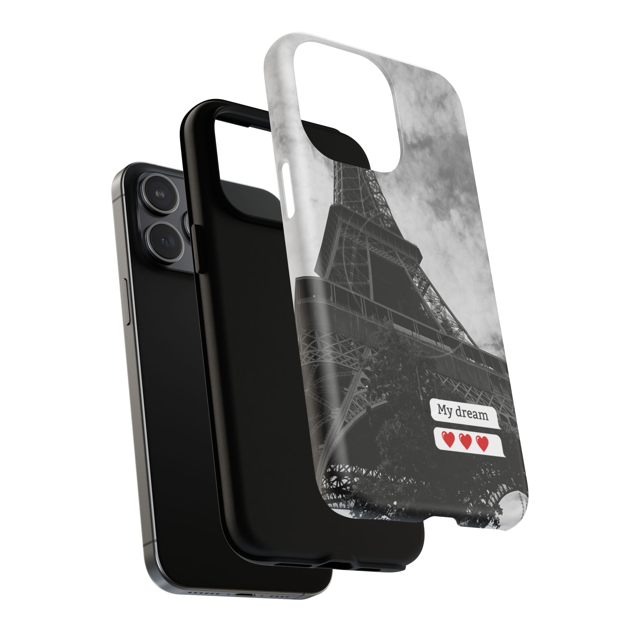 Eiffel Tower 'My Dream' Tough Magnetic Phone Case — Black & White Travel Protective Cover