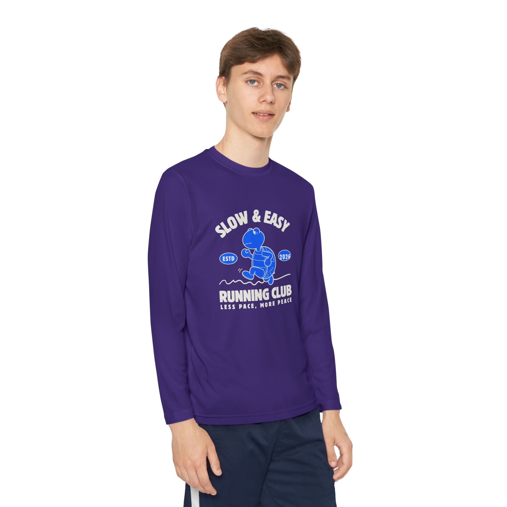 Youth Long Sleeve Tee — "Slow & Easy" Blue Turtle Surf Club Graphic