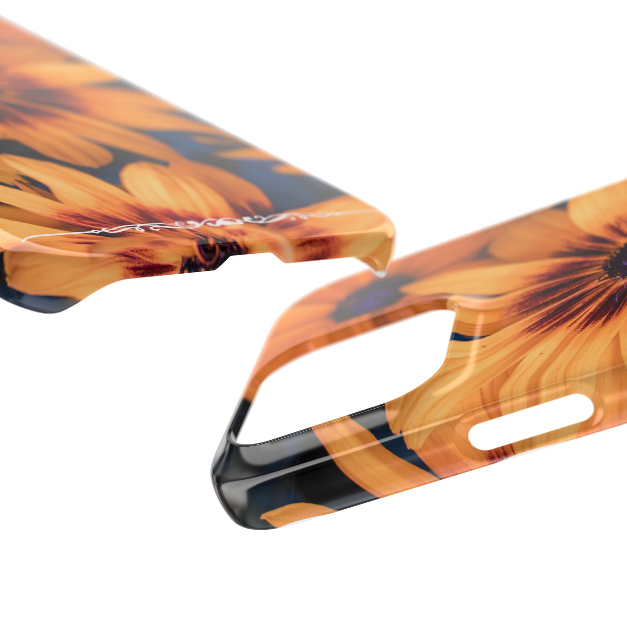 Floral Sunflower Slim Phone Case — Orange Black Daisy Design