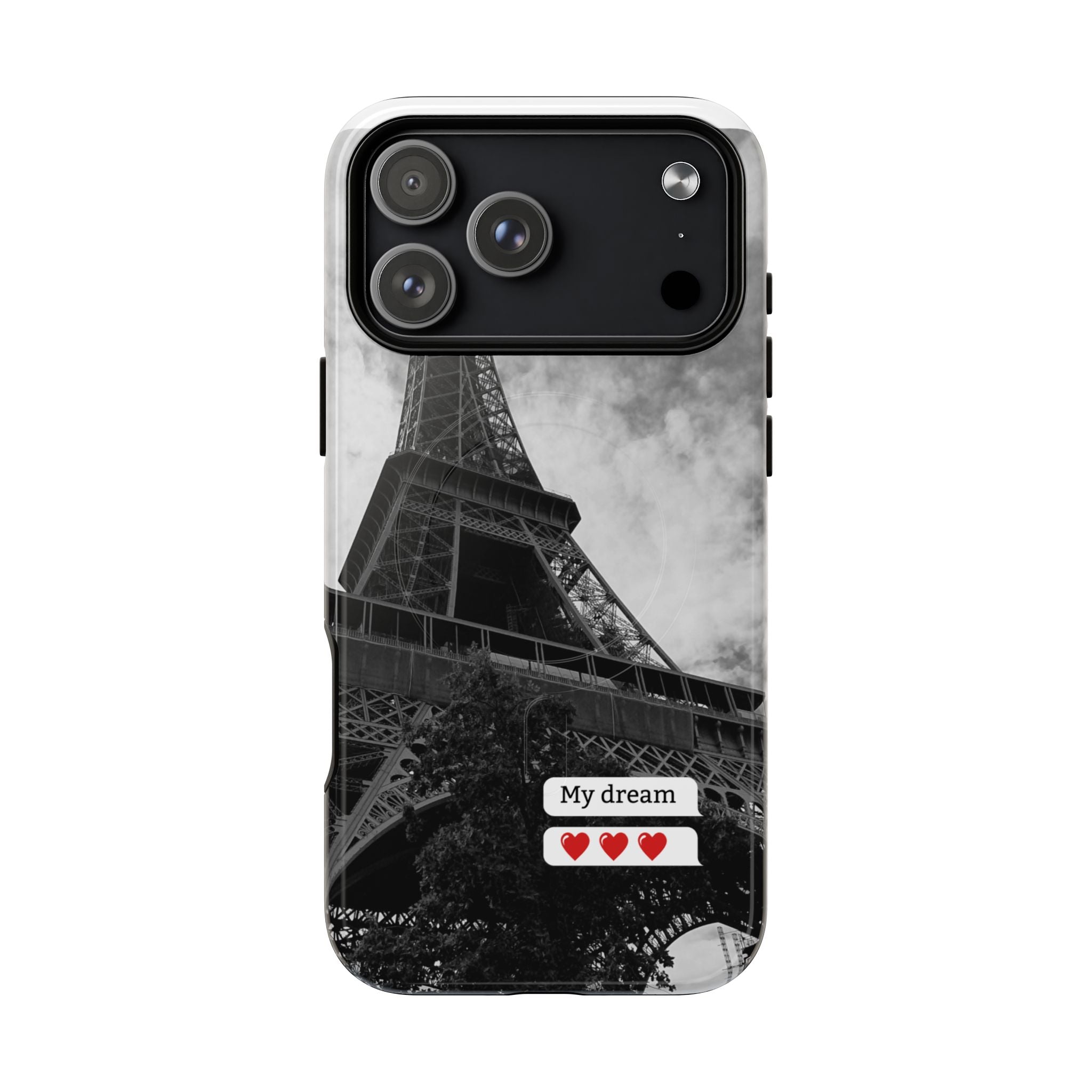 Eiffel Tower 'My Dream' Tough Magnetic Phone Case — Black & White Travel Protective Cover