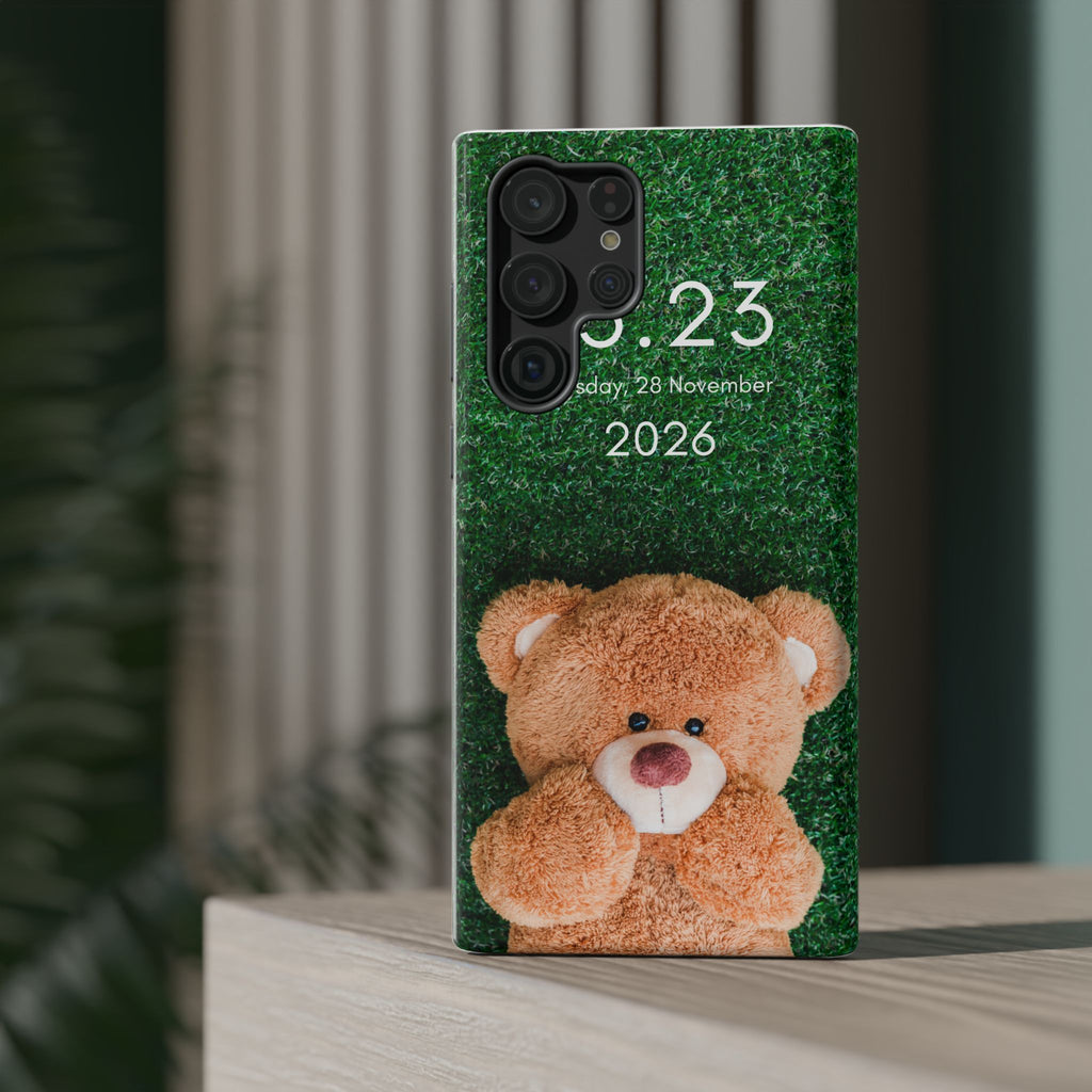 Teddy Bear Grass Phone Case — Cute Plush Toy Design Impact-Resistant Case