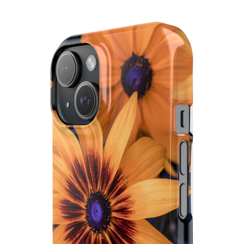 Floral Sunflower Slim Phone Case — Orange Black Daisy Design