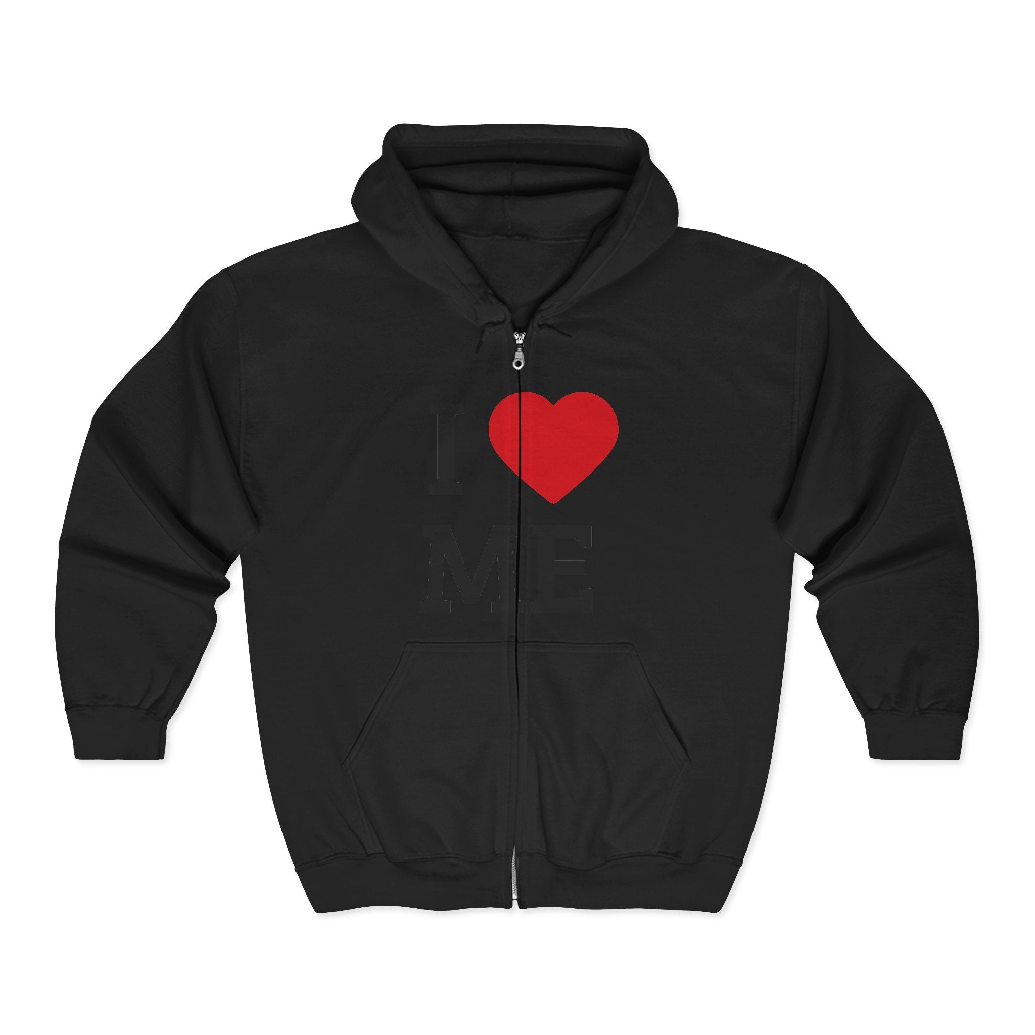 Unisex I  Me Full-Zip Hoodie — Self-Love Heart Zip-Up Sweatshirt