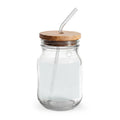 Engravable 16oz Glass Sipper Jar with Bamboo Lid & Straw — Personalized Drink Tumbler