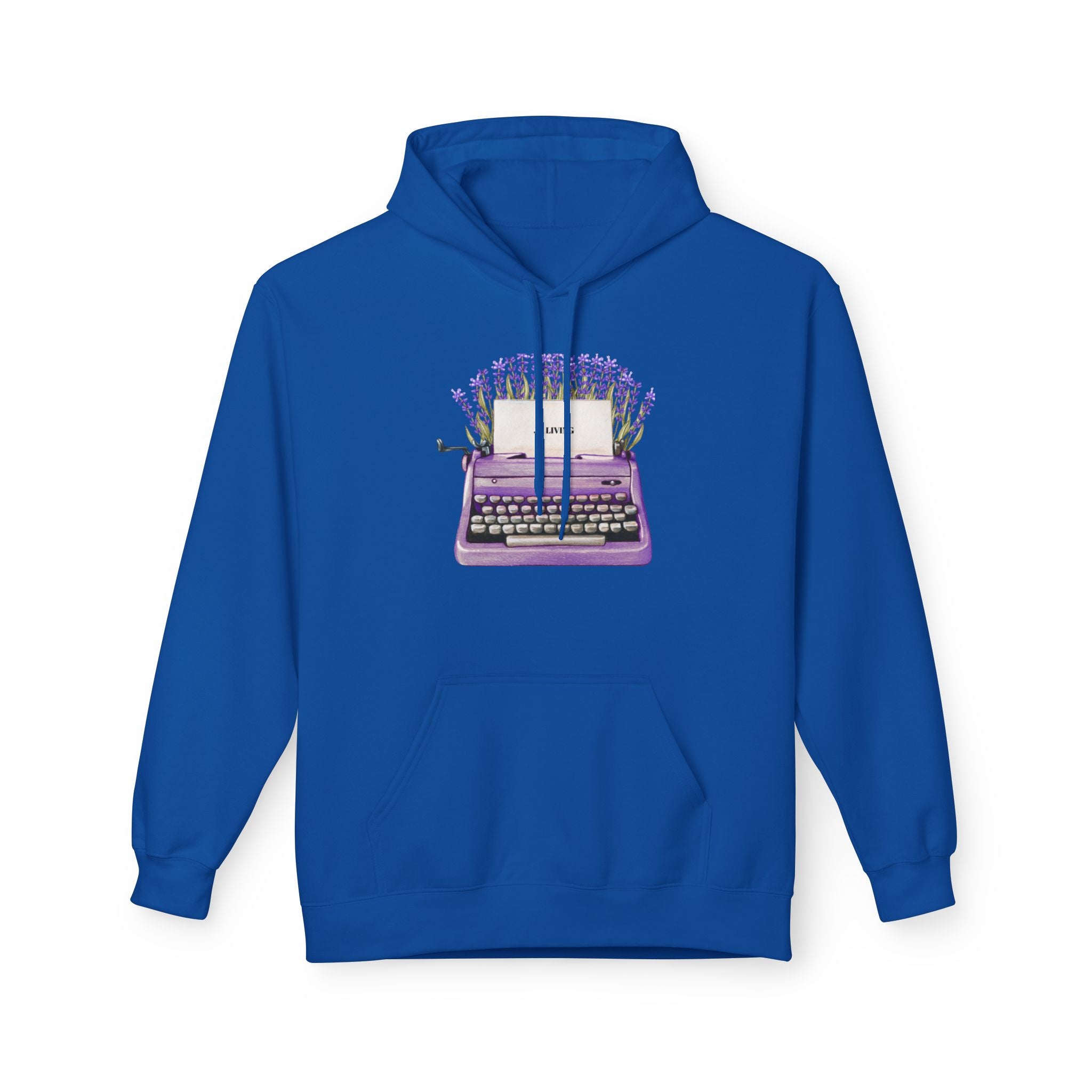 Unisex Typewriter & Lavender Hoodie — Vintage Purple Typewriter Sweatshirt for Writers
