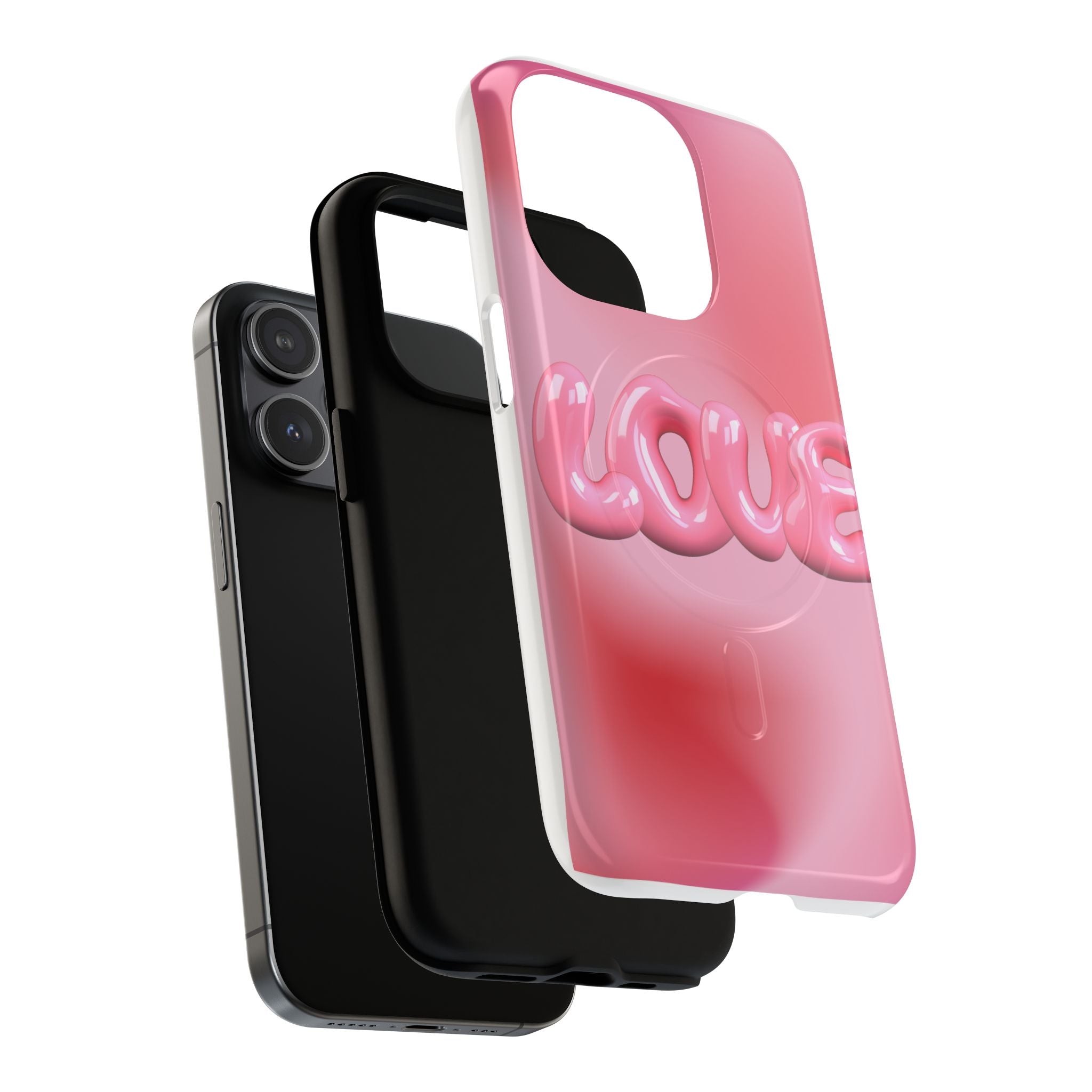 Phone Case — Pink "LOVE" 3D Bubble Tough Magnetic Protective Case