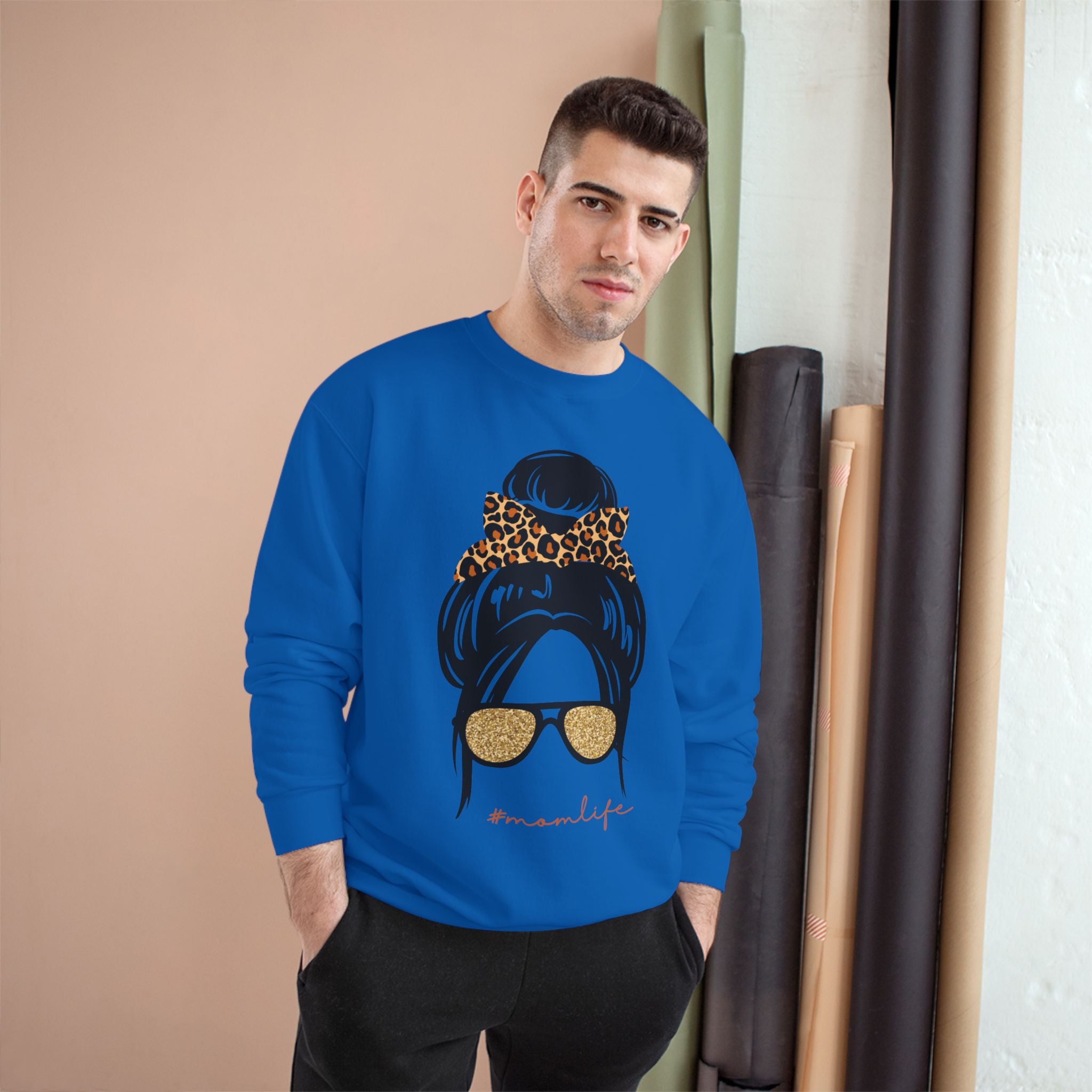 Women’s Leopard Messy Bun Sweatshirt — Mama Life Crewneck