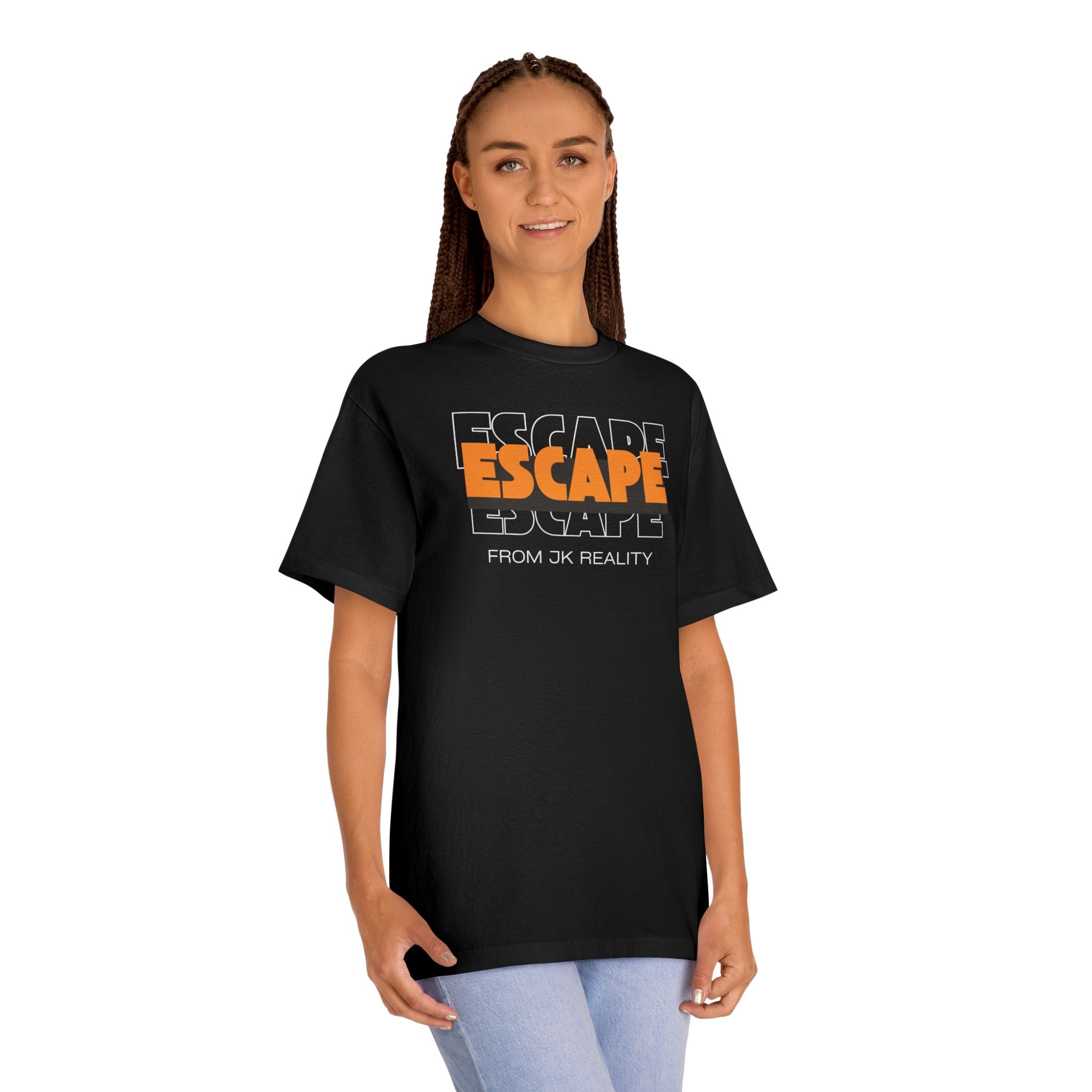 Escape Graphic Tee — Retro Orange Block Letter Unisex Shirt