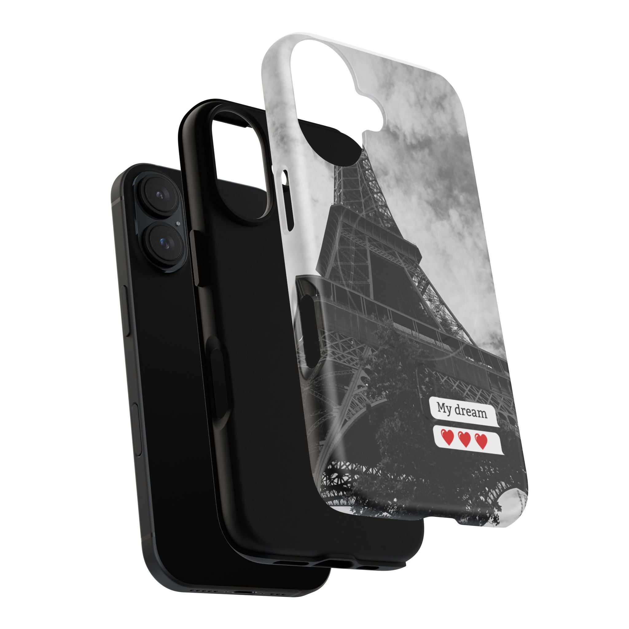 Eiffel Tower 'My Dream' Tough Magnetic Phone Case — Black & White Travel Protective Cover