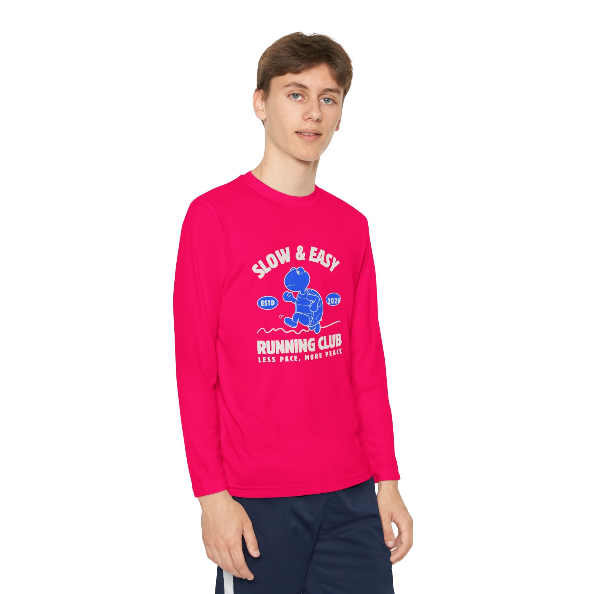 Youth Long Sleeve Tee — "Slow & Easy" Blue Turtle Surf Club Graphic