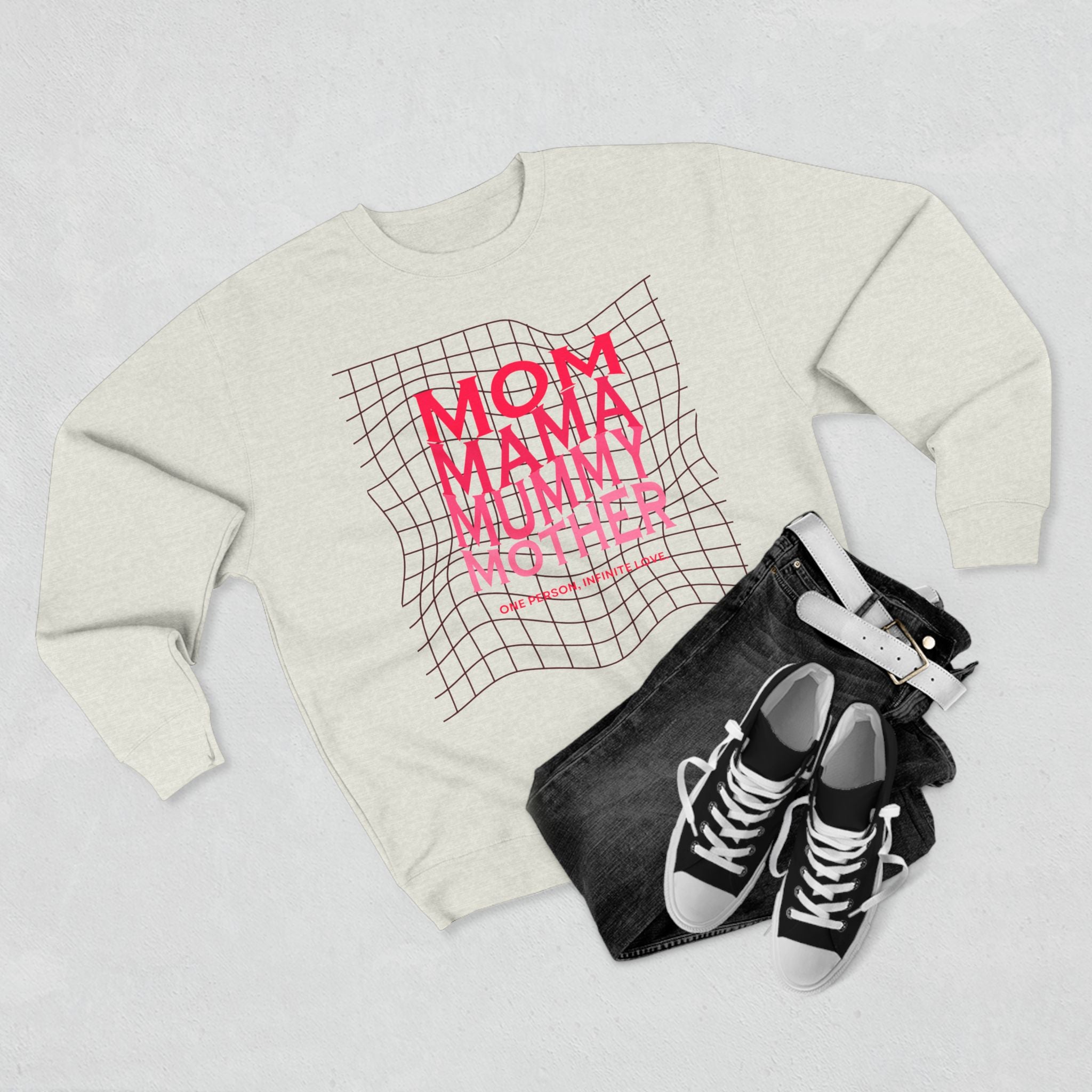 Unisex Mom • Mama • Mummy • Mother Grid Crewneck Sweatshirt — Retro Pink Typography