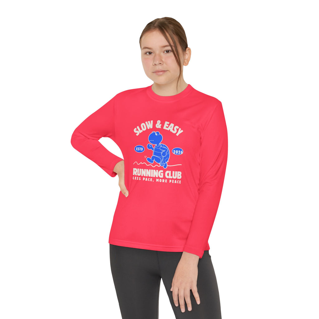 Youth Long Sleeve Tee — "Slow & Easy" Blue Turtle Surf Club Graphic