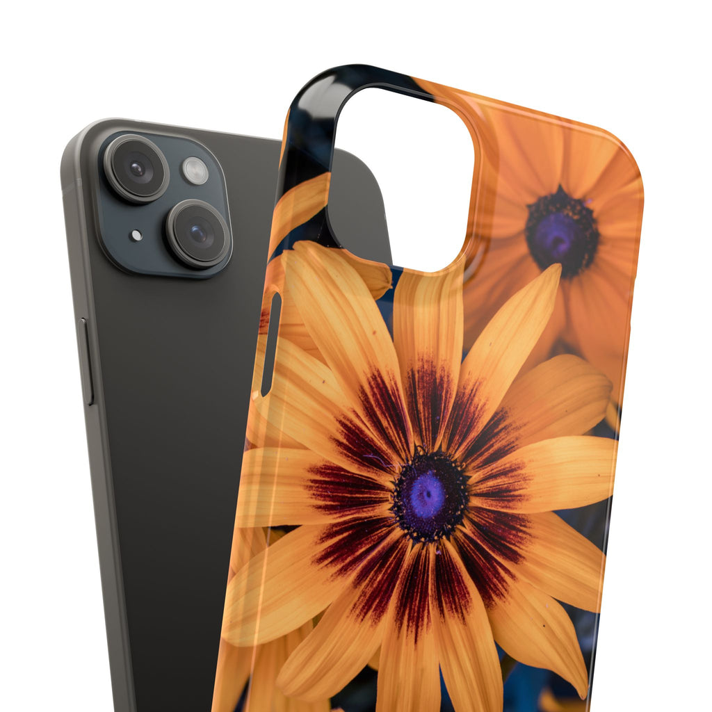 Floral Sunflower Slim Phone Case — Orange Black Daisy Design