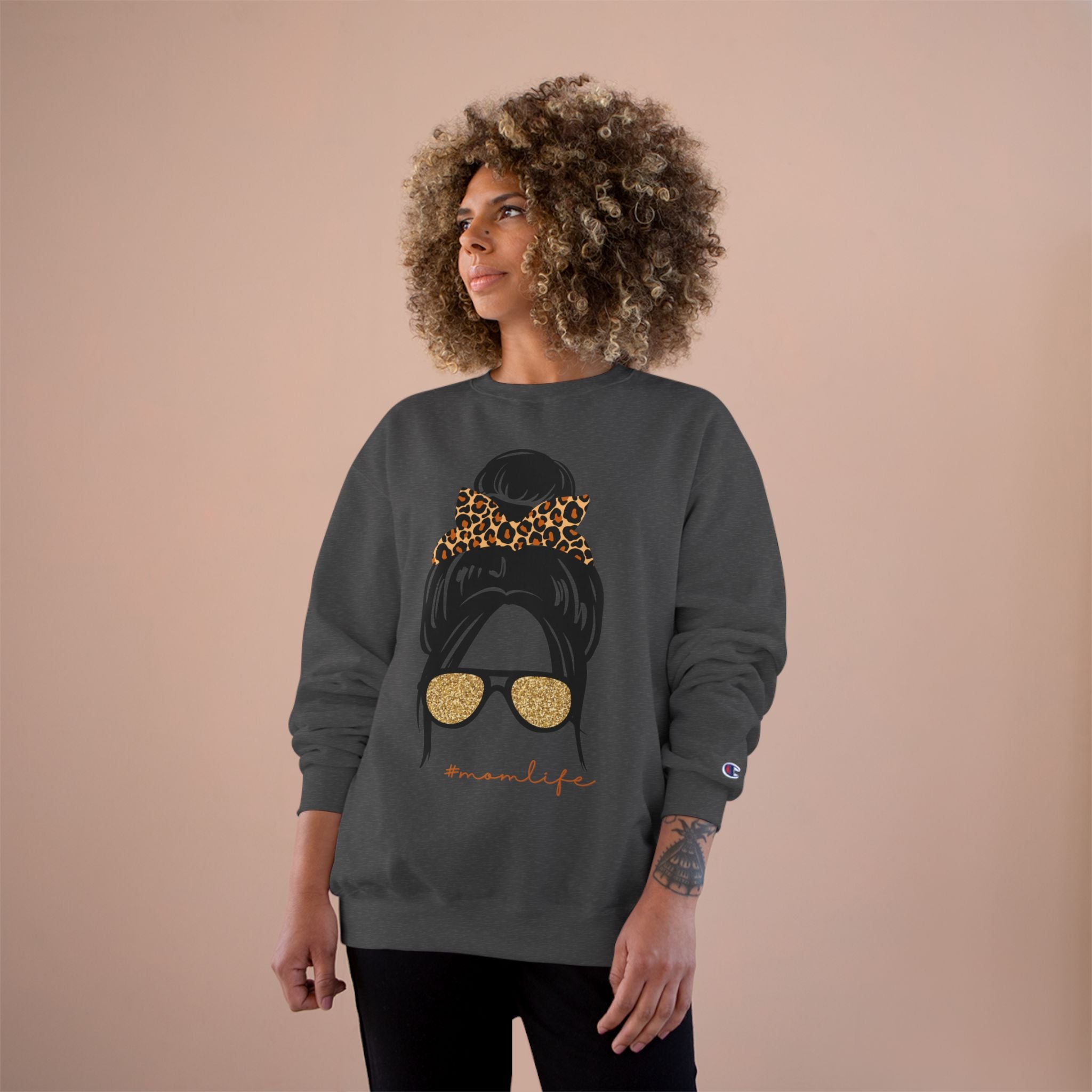Women’s Leopard Messy Bun Sweatshirt — Mama Life Crewneck
