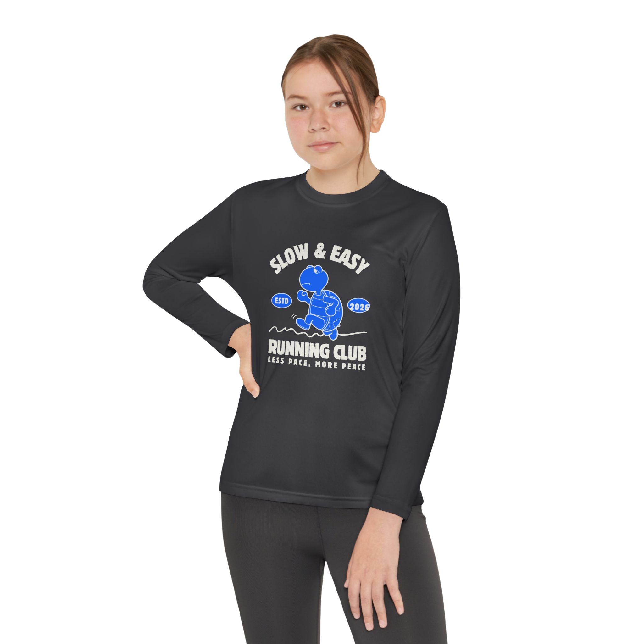 Youth Long Sleeve Tee — "Slow & Easy" Blue Turtle Surf Club Graphic
