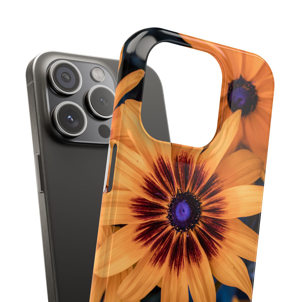 Floral Sunflower Slim Phone Case — Orange Black Daisy Design