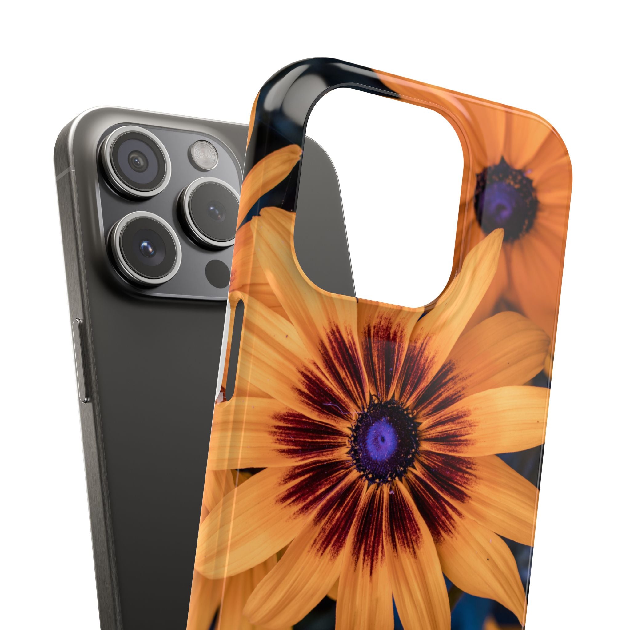 Floral Sunflower Slim Phone Case — Orange Black Daisy Design