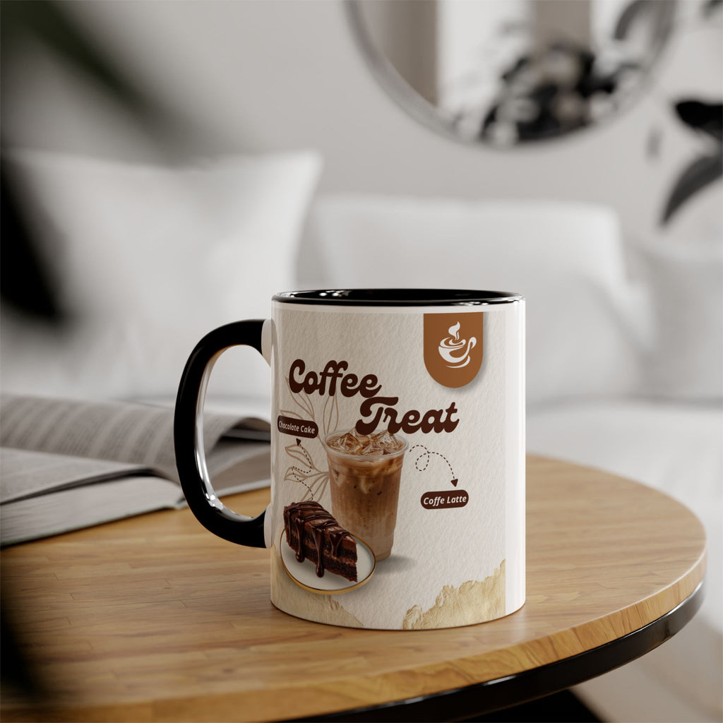 Coffee Treat Mug — 11oz Accent Ceramic Coffee Mug with Chocolate Cake Design
