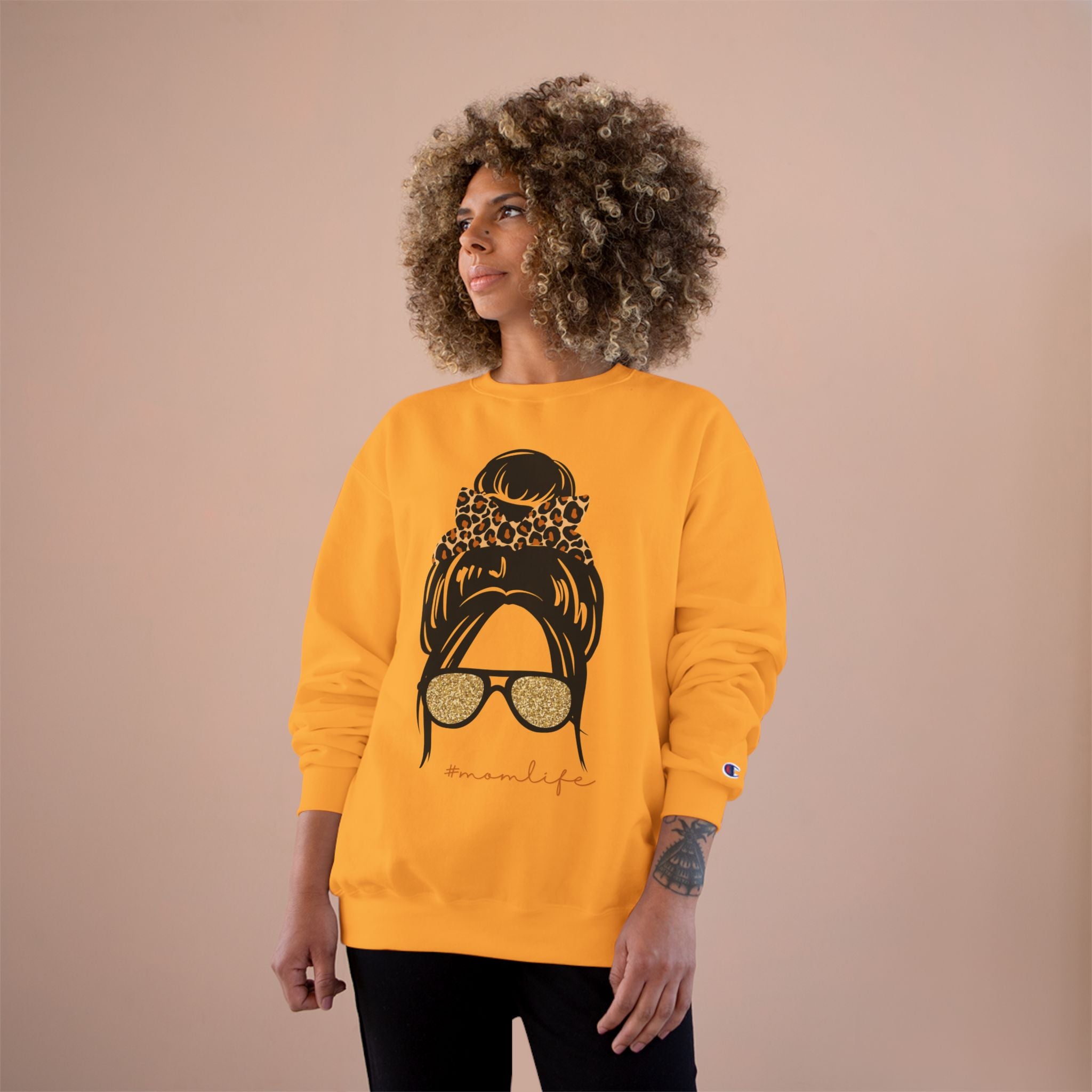 Women’s Leopard Messy Bun Sweatshirt — Mama Life Crewneck