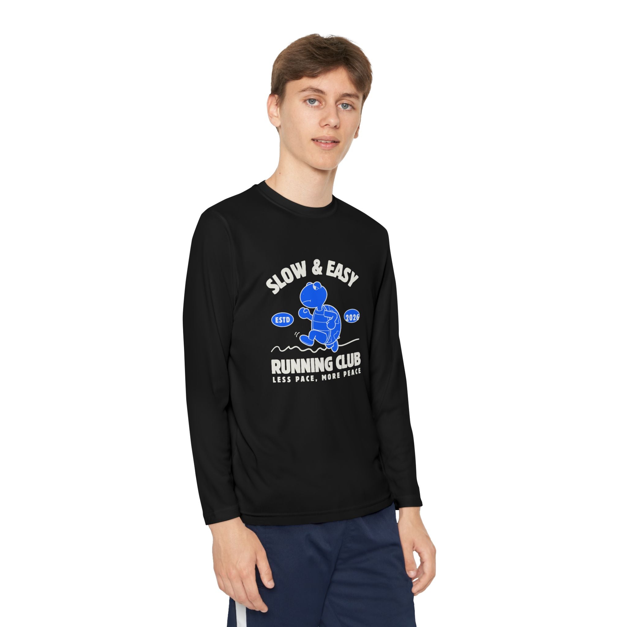 Youth Long Sleeve Tee — "Slow & Easy" Blue Turtle Surf Club Graphic