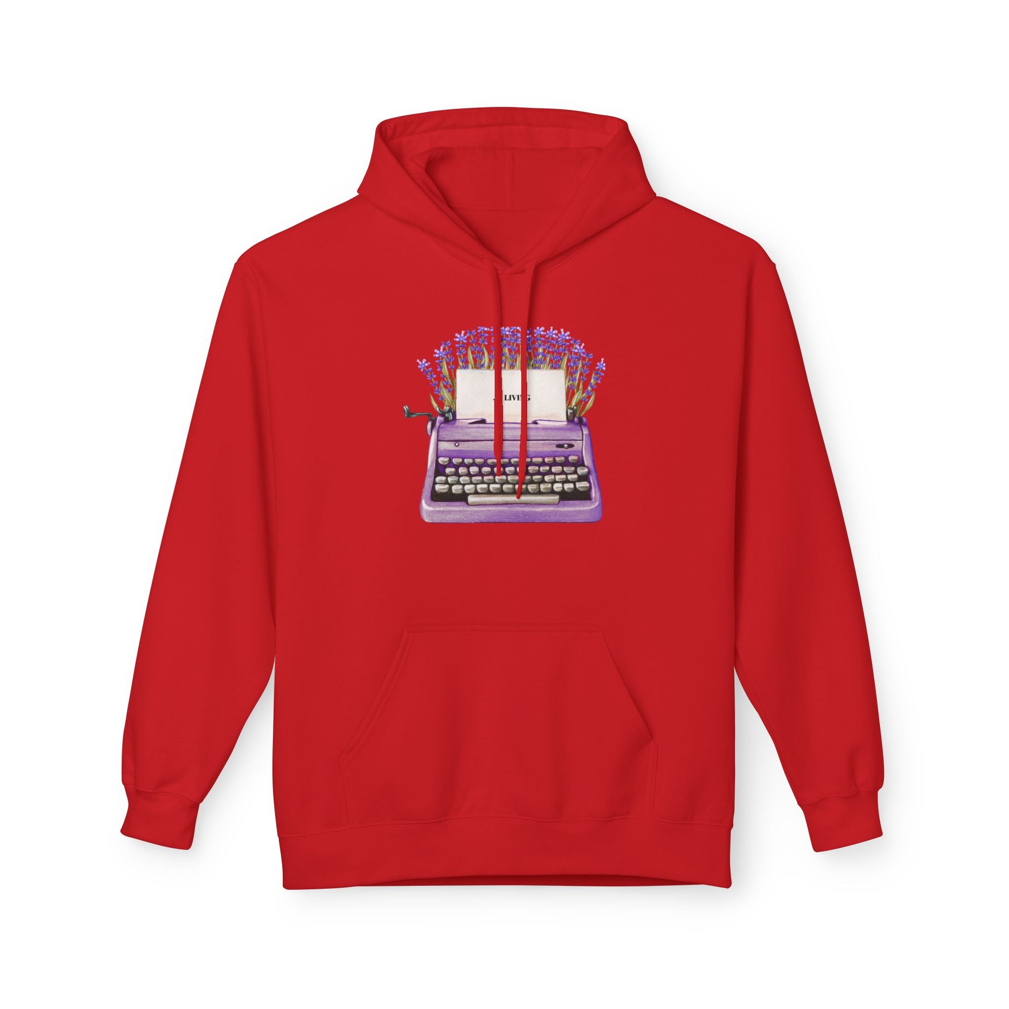 Unisex Typewriter & Lavender Hoodie — Vintage Purple Typewriter Sweatshirt for Writers