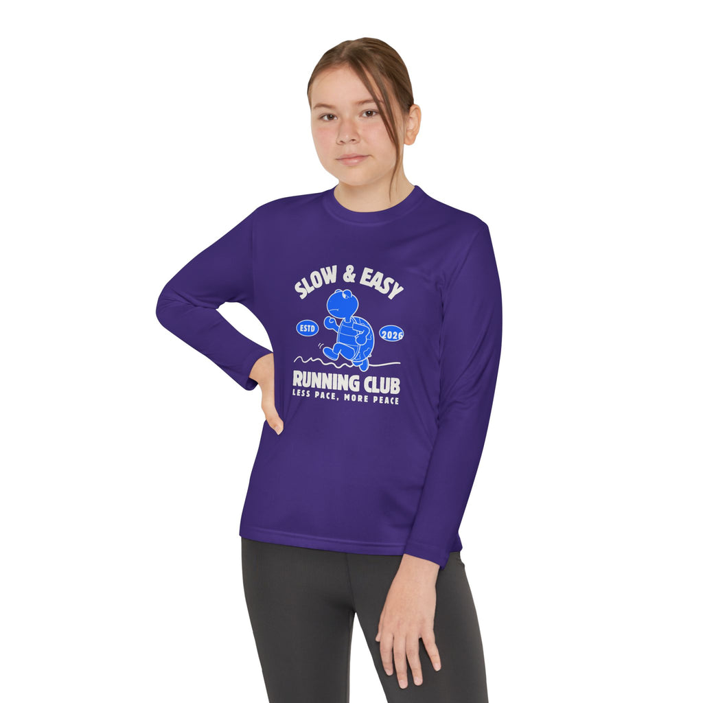 Youth Long Sleeve Tee — "Slow & Easy" Blue Turtle Surf Club Graphic