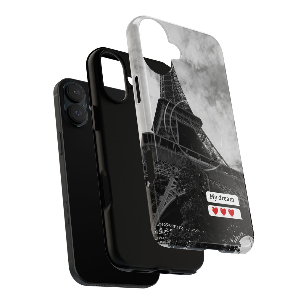 Eiffel Tower 'My Dream' Tough Magnetic Phone Case — Black & White Travel Protective Cover