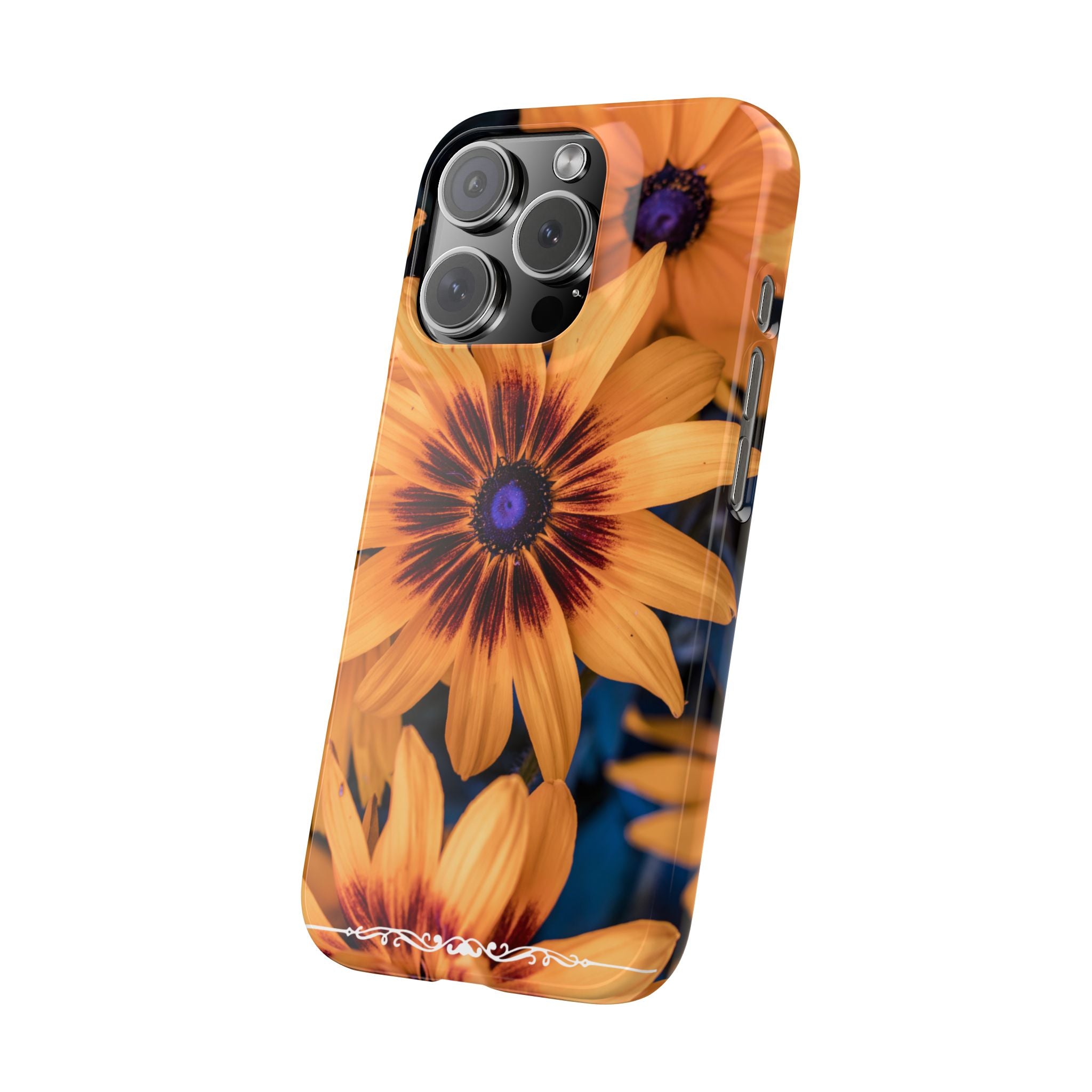 Floral Sunflower Slim Phone Case — Orange Black Daisy Design