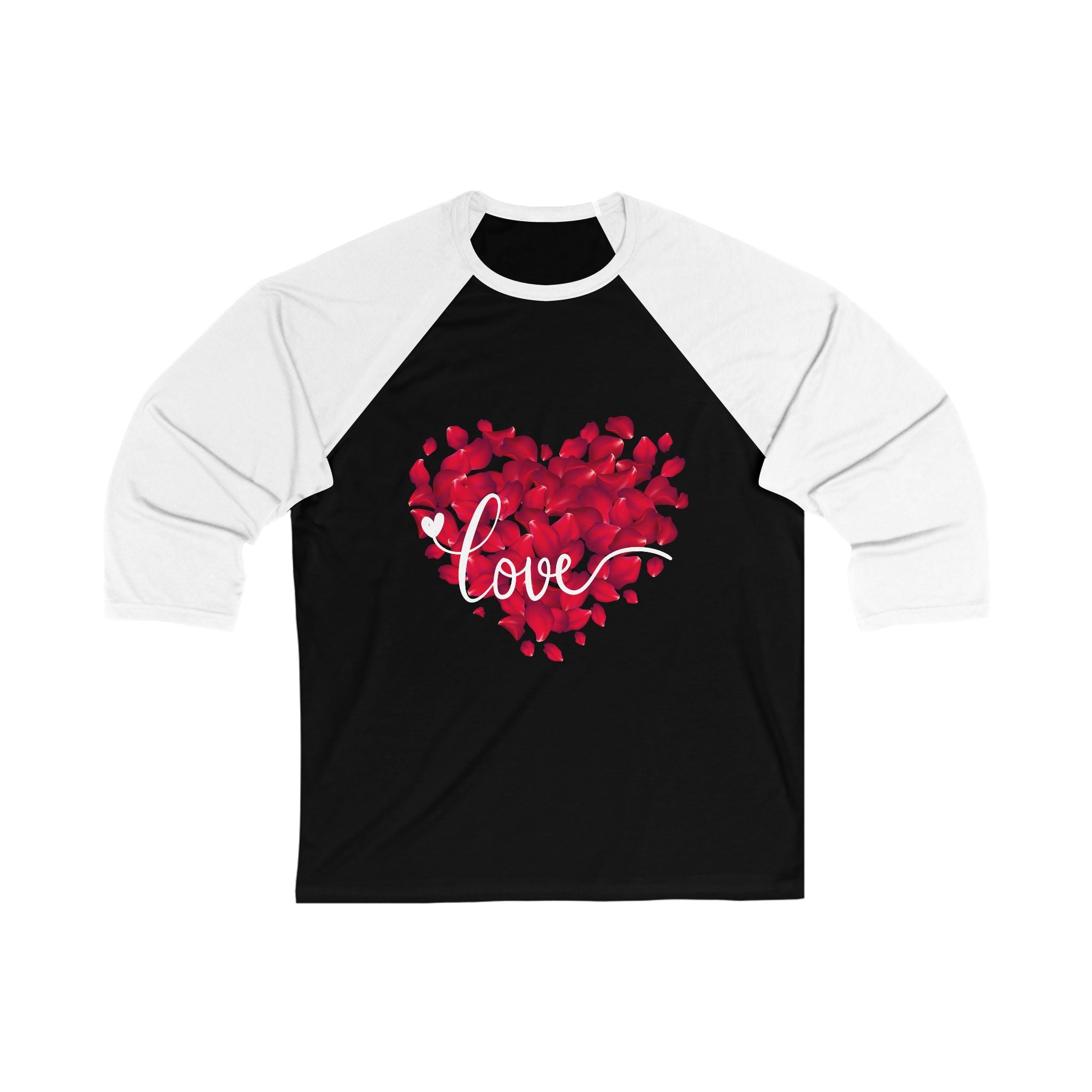 Unisex Baseball Tee — Red Heart Petal "Love" Graphic (Valentine’s Day, Romantic Gift)