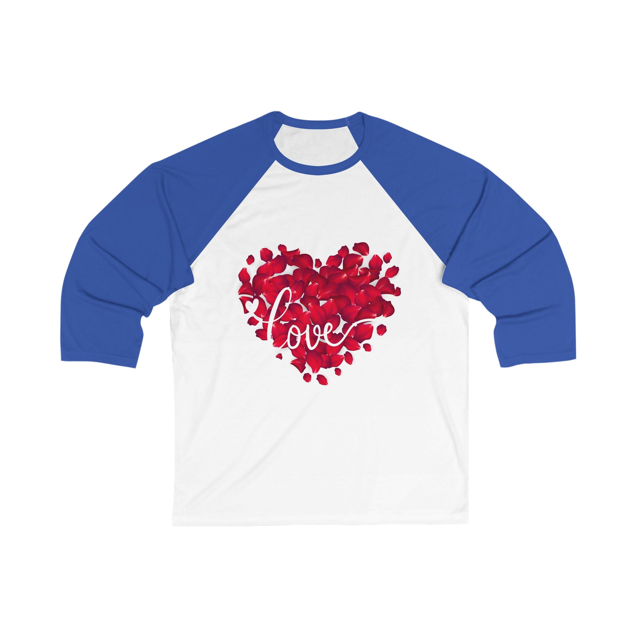 Unisex Baseball Tee — Red Heart Petal "Love" Graphic (Valentine’s Day, Romantic Gift)