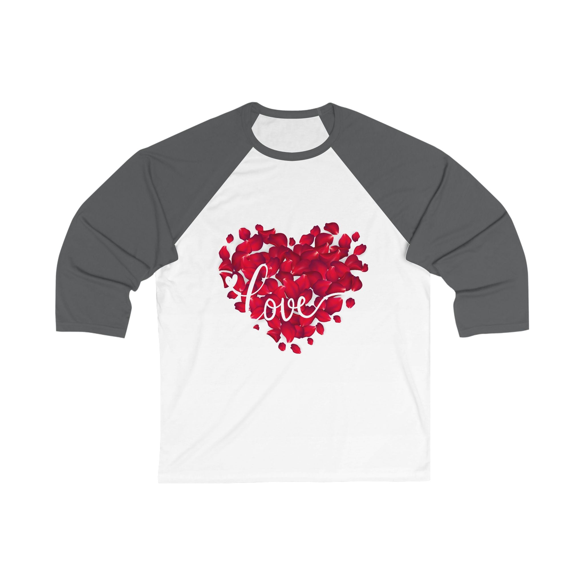 Unisex Baseball Tee — Red Heart Petal "Love" Graphic (Valentine’s Day, Romantic Gift)