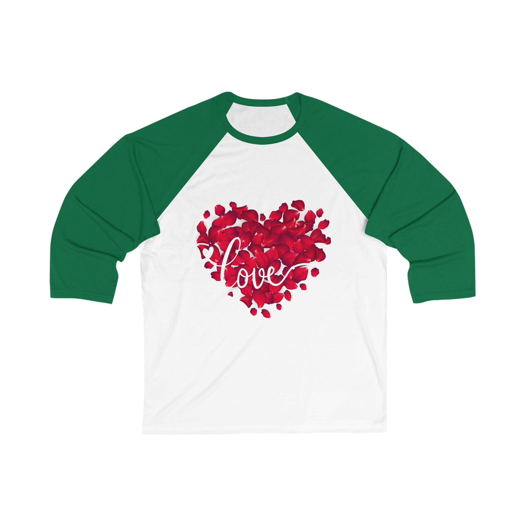 Unisex Baseball Tee — Red Heart Petal "Love" Graphic (Valentine’s Day, Romantic Gift)