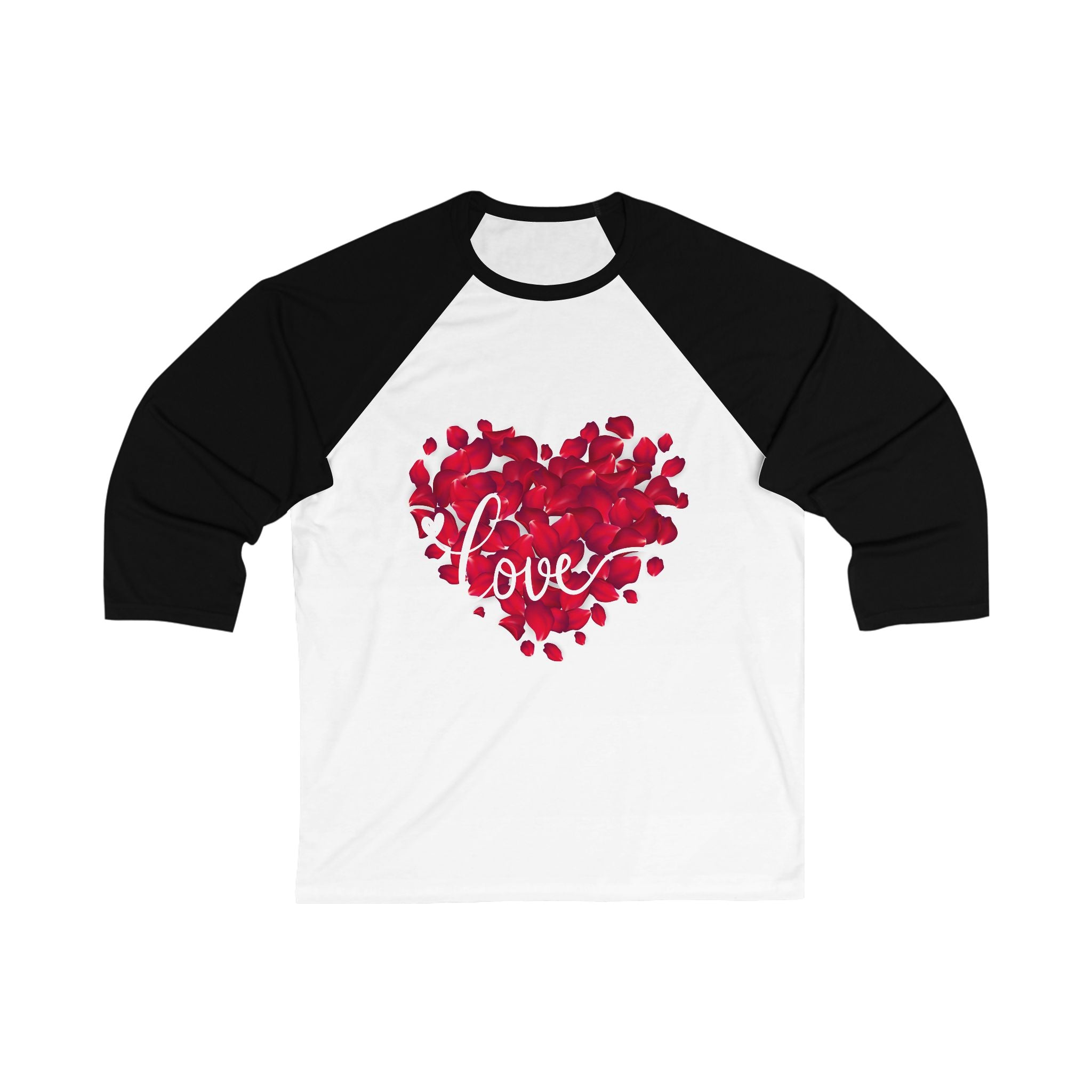Unisex Baseball Tee — Red Heart Petal "Love" Graphic (Valentine’s Day, Romantic Gift)